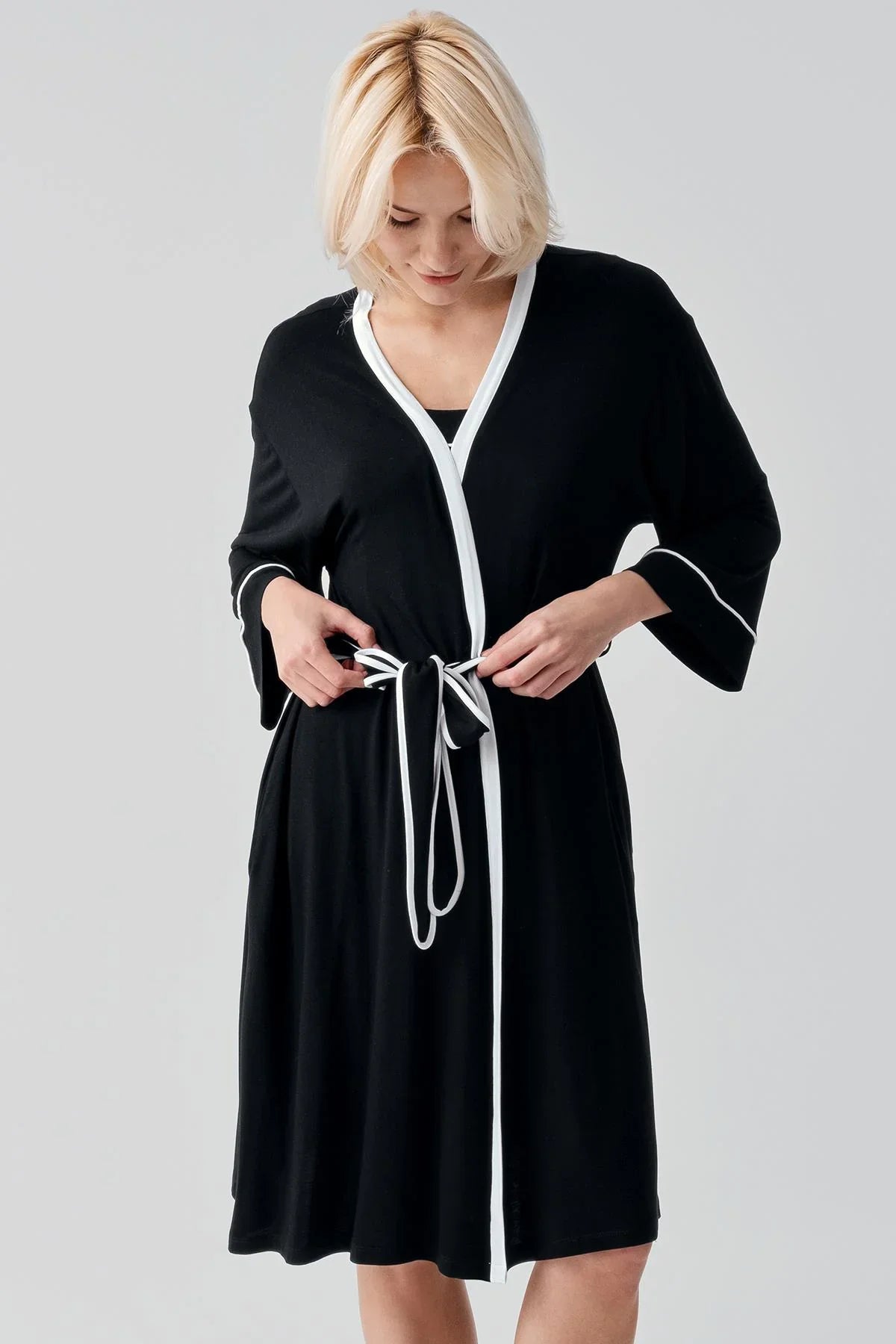 Sleeveless Bias-Cut Short Lycra Flexible Viscose Robe Nightgown Set 19415
