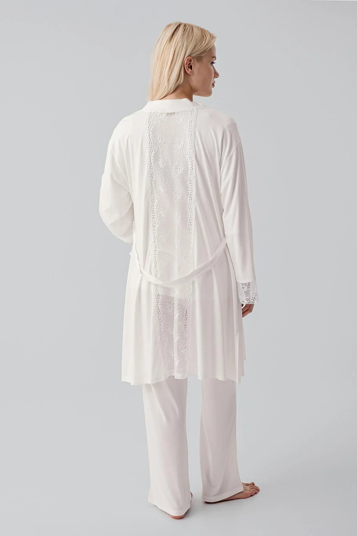 Truvakar Kollu Dantelli Düğmeli Esnek Viskoz Hamile Sabahlık Pijama Takım 19301