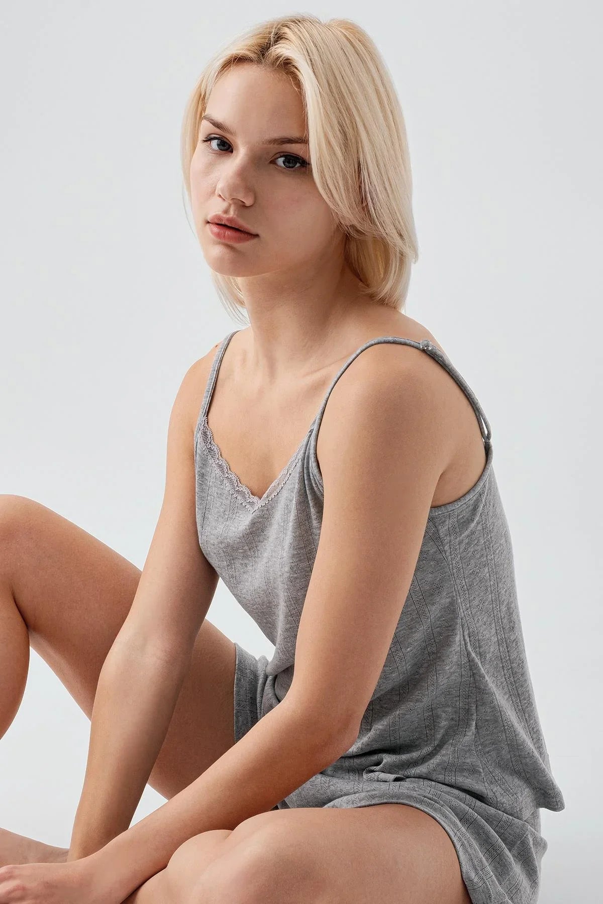 Ajurlu Askılı Esnek Pamuklu Şort Pijama Takım 17208 - Artış Collection