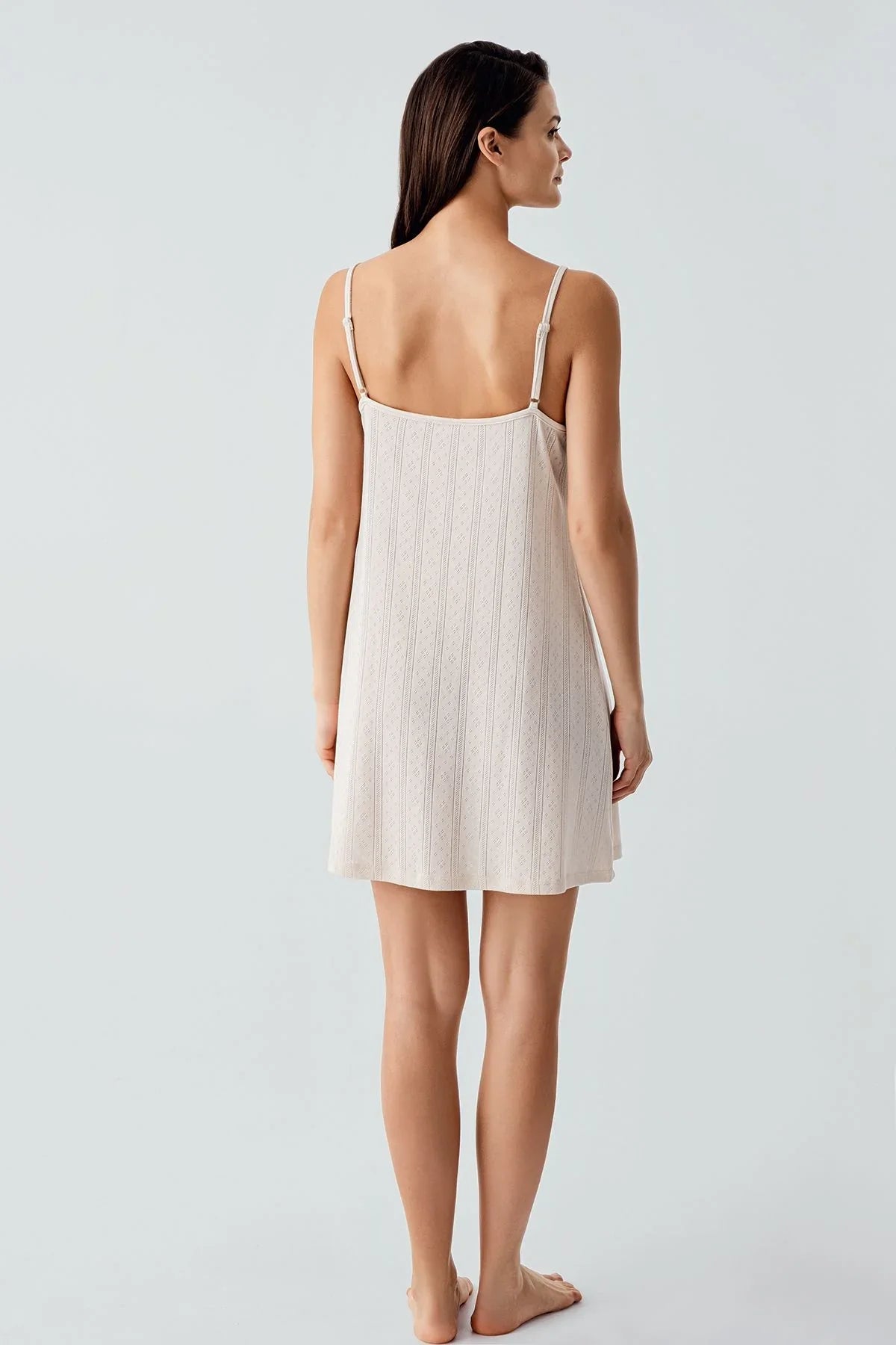 Ajurlu Askılı Kısa Esnek Pamuklu Gecelik 17108