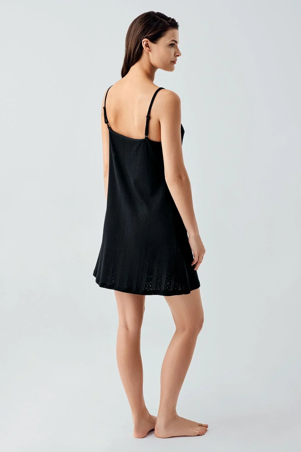 Ajurlu Askılı Kısa Esnek Pamuklu Gecelik 17108