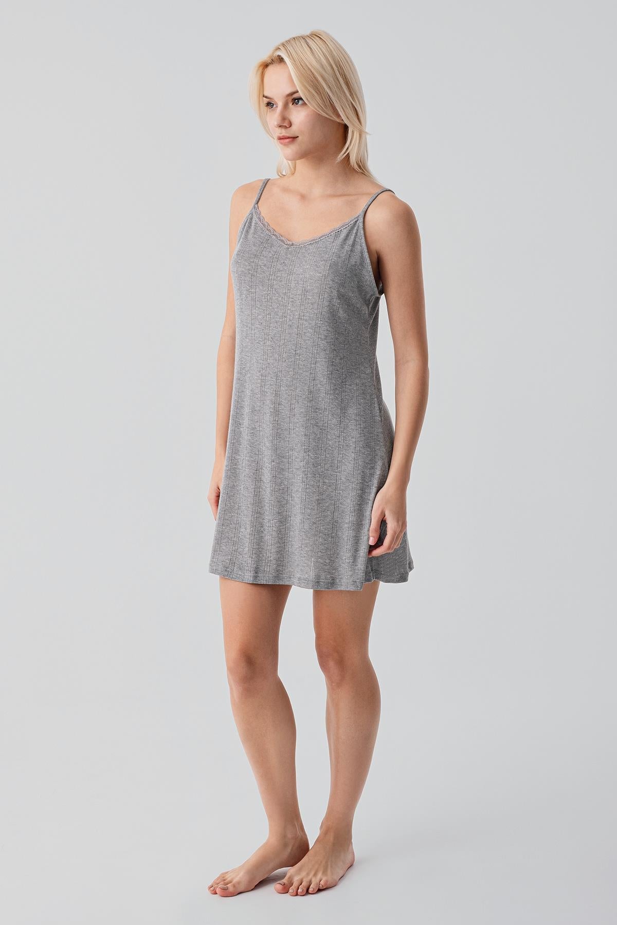 Ajurlu Askılı Kısa Esnek Pamuklu Gecelik 17108 - Artış Collection