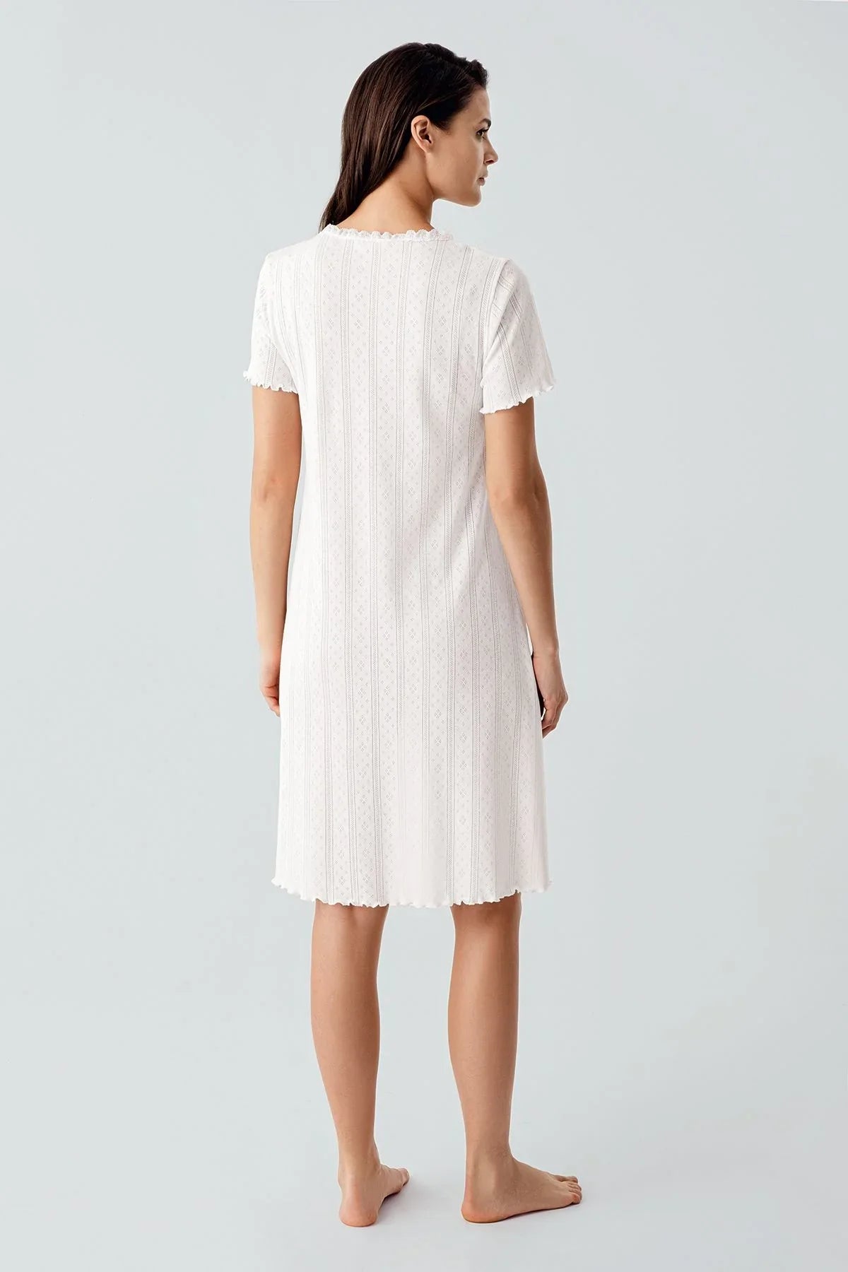 Ajurlu Düğmeli Kısa Kollu Kısa Esnek Pamuklu Gecelik 17109 - Artış Collection