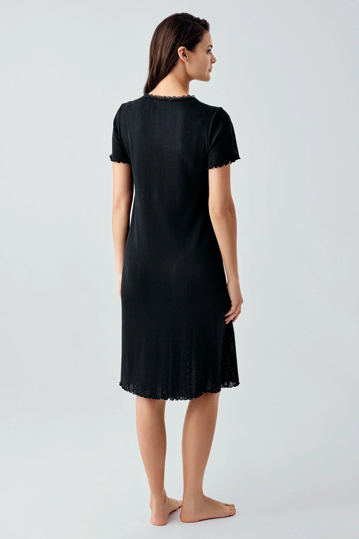 Ajurlu Düğmeli Kısa Kollu Kısa Esnek Pamuklu Gecelik 17109 - Artış Collection