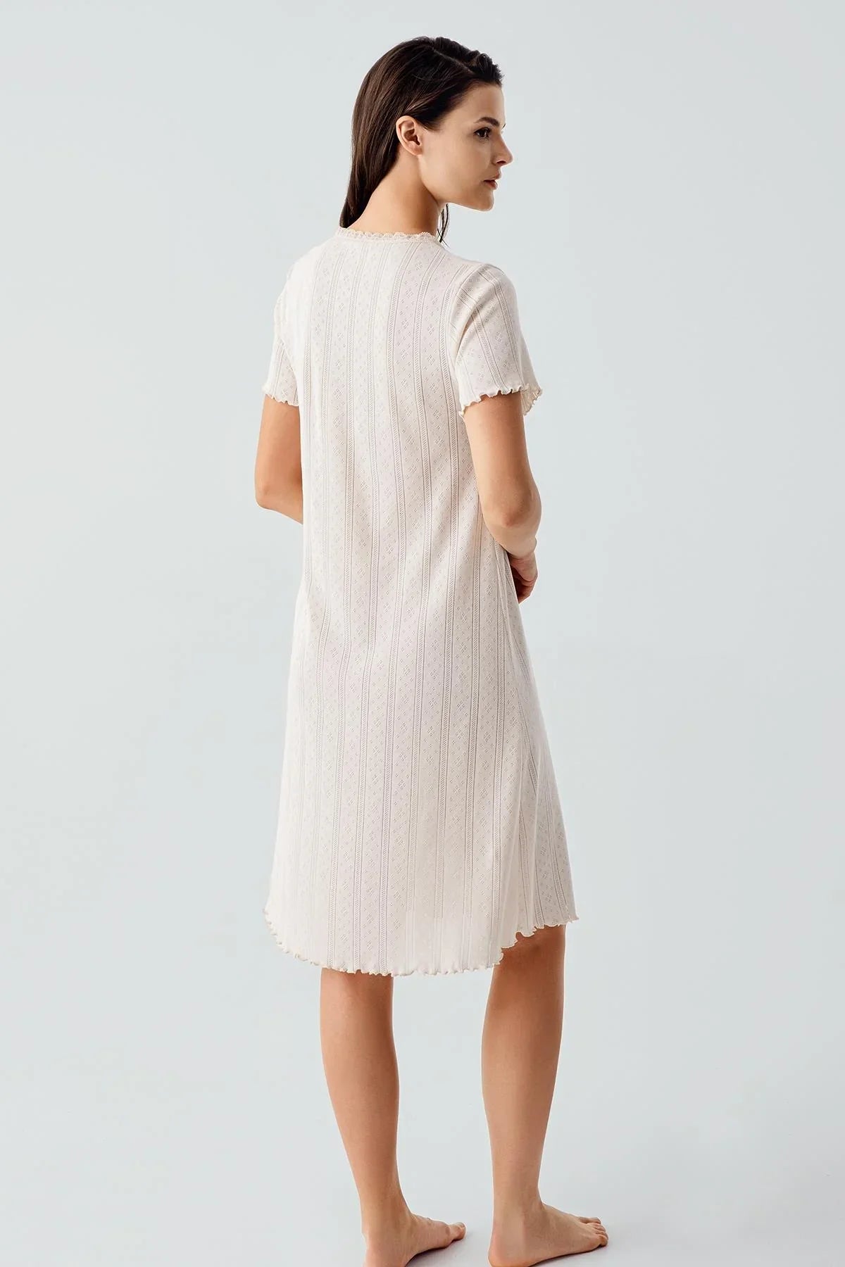 Ajurlu Düğmeli Kısa Kollu Kısa Esnek Pamuklu Gecelik 17109 - Artış Collection