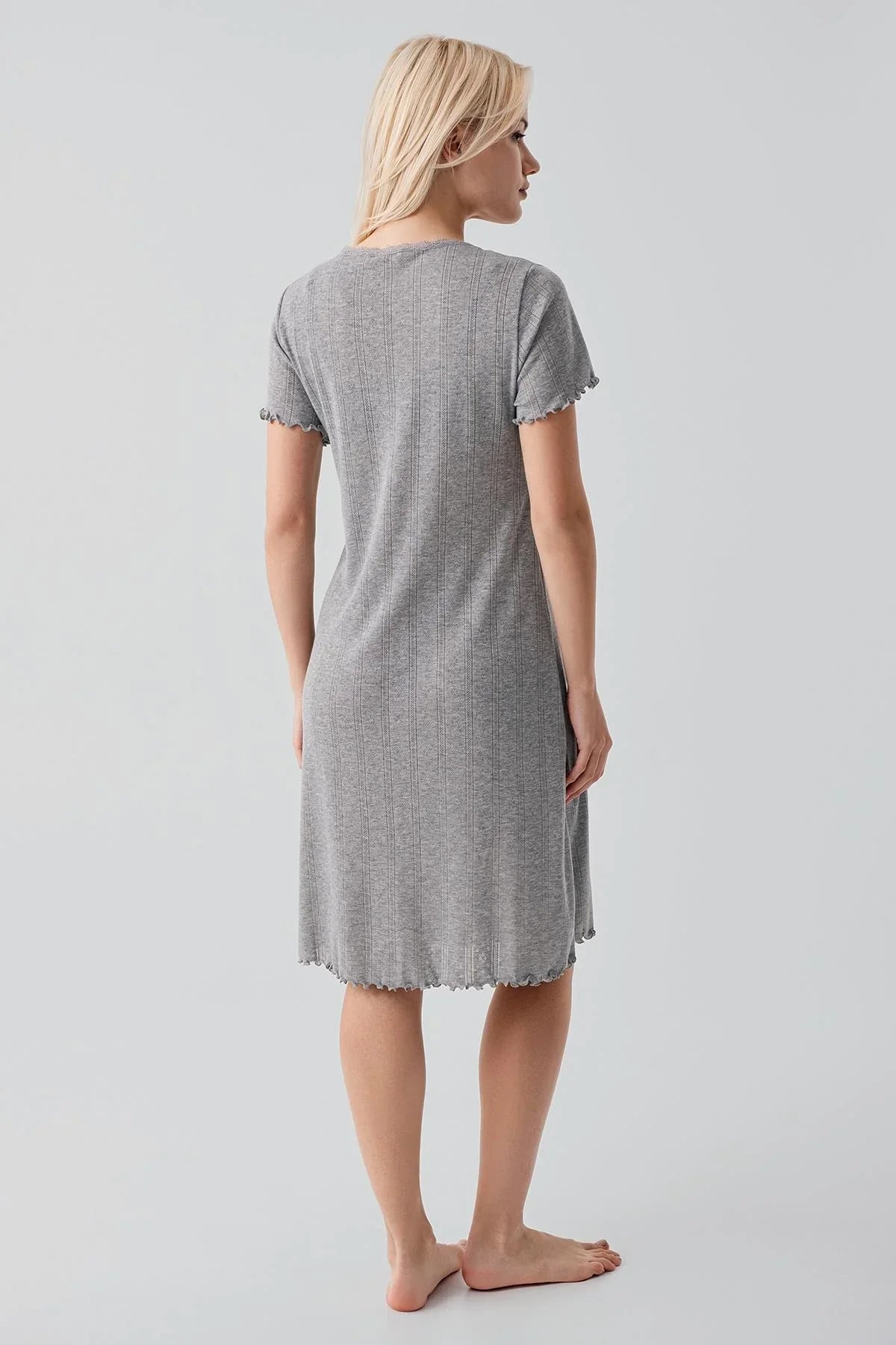 Ajurlu Düğmeli Kısa Kollu Kısa Esnek Pamuklu Gecelik 17109 - Artış Collection