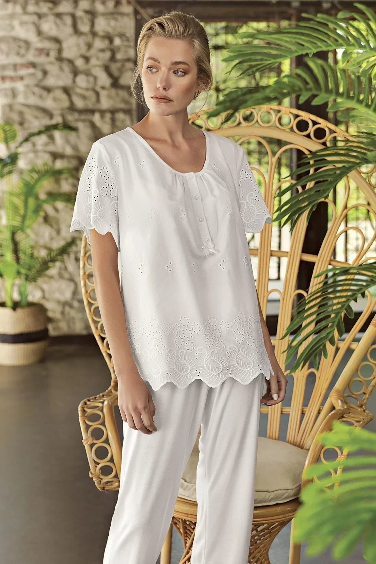 Kısa Kol Pamuklu Vual Lohusa Pijama Takım 10215