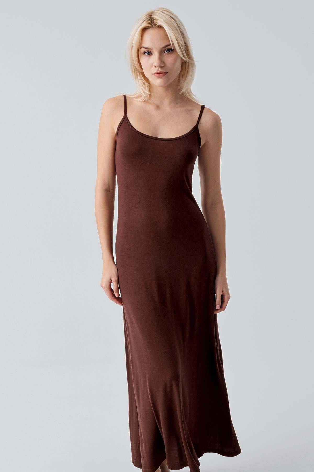 Askılı Uzun Basic Rahat Günlük Likralı Esnek Viskoz Soft Elbise 19111