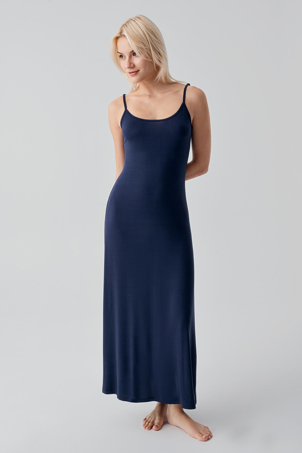 Askılı Uzun Basic Rahat Günlük Likralı Esnek Viskoz Soft Elbise 19111