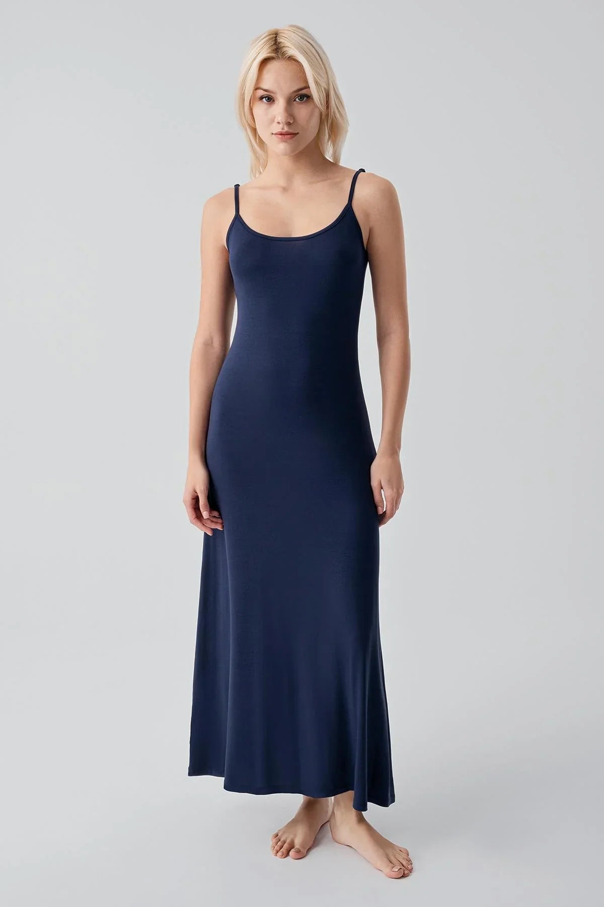 Askılı Uzun Basic Rahat Günlük Likralı Esnek Viskoz Soft Elbise 19111