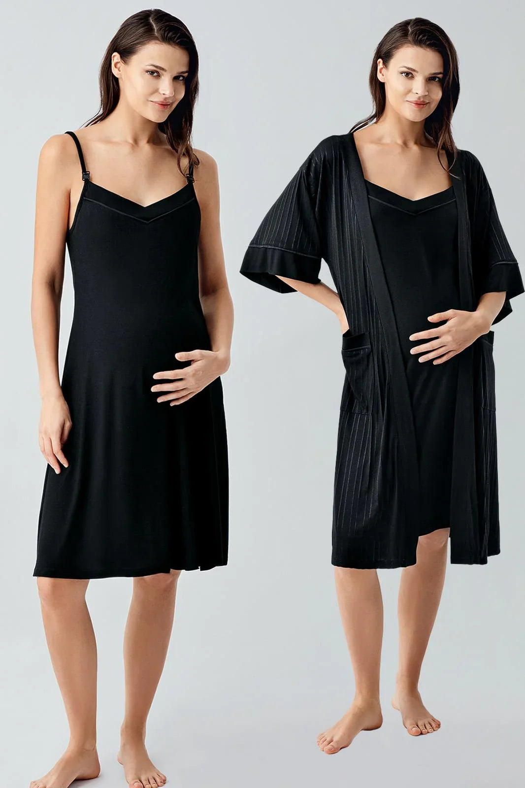 Askılı Esnek Viskoz Hamile Sabahlık Gecelik Takım 17401