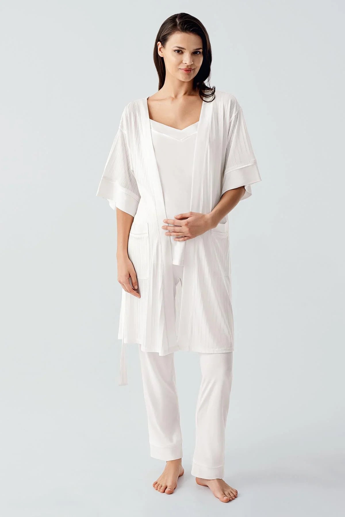 Askılı Esnek Viskoz Hamile Sabahlık Pijama Takım 17301