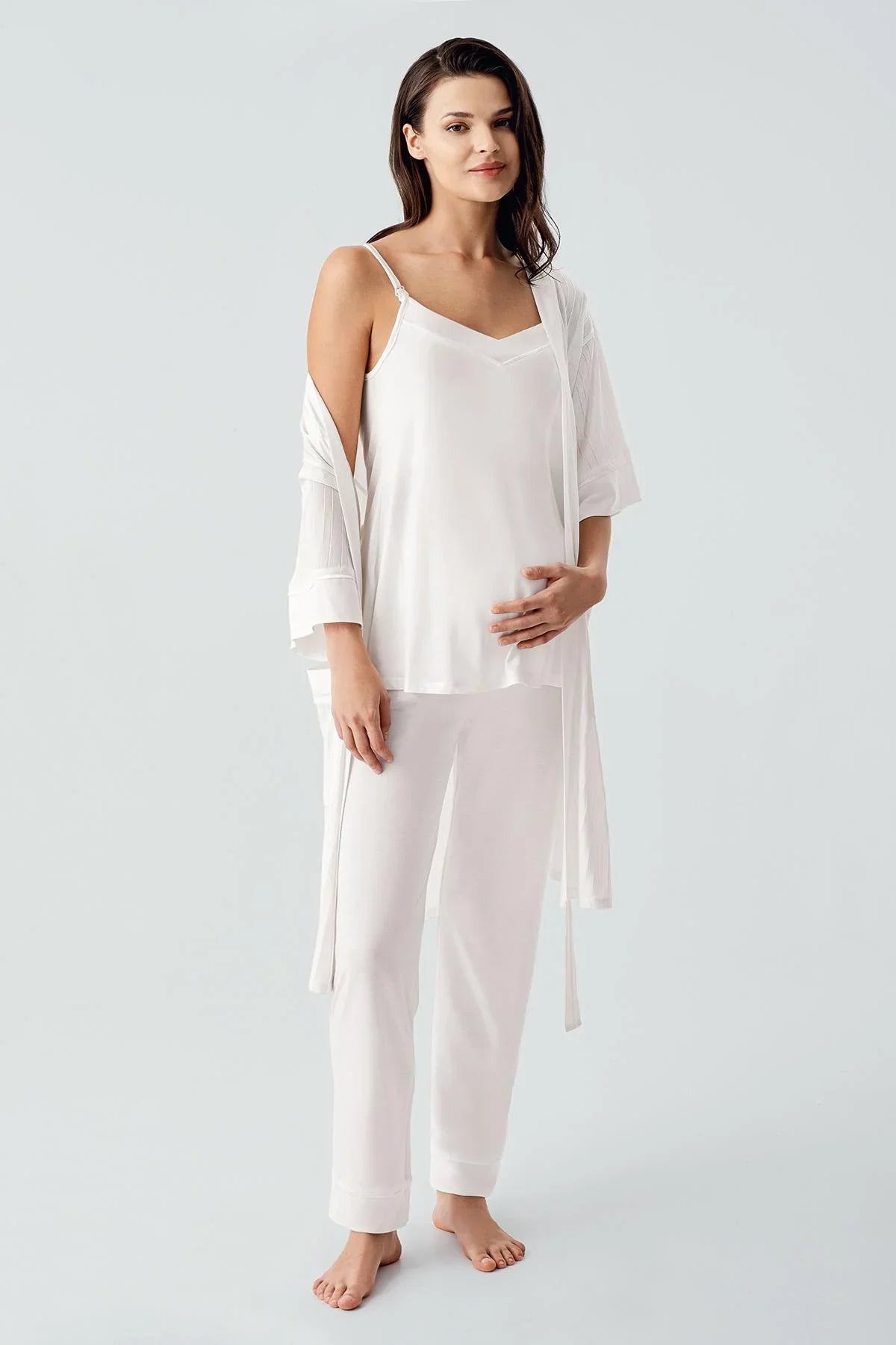Askılı Esnek Viskoz Hamile Sabahlık Pijama Takım 17301