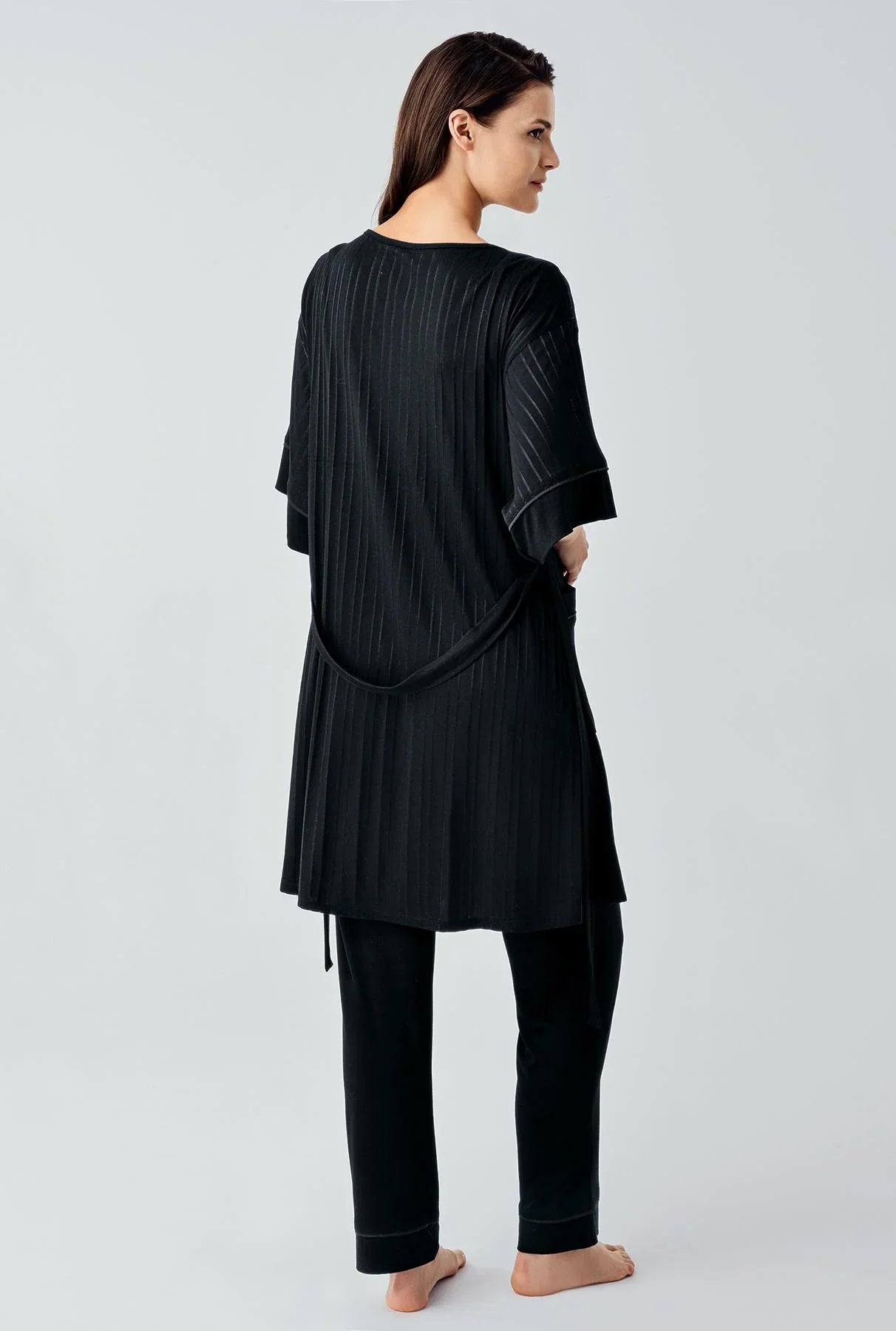 Askılı Esnek Viskoz Hamile Sabahlık Pijama Takım 17301