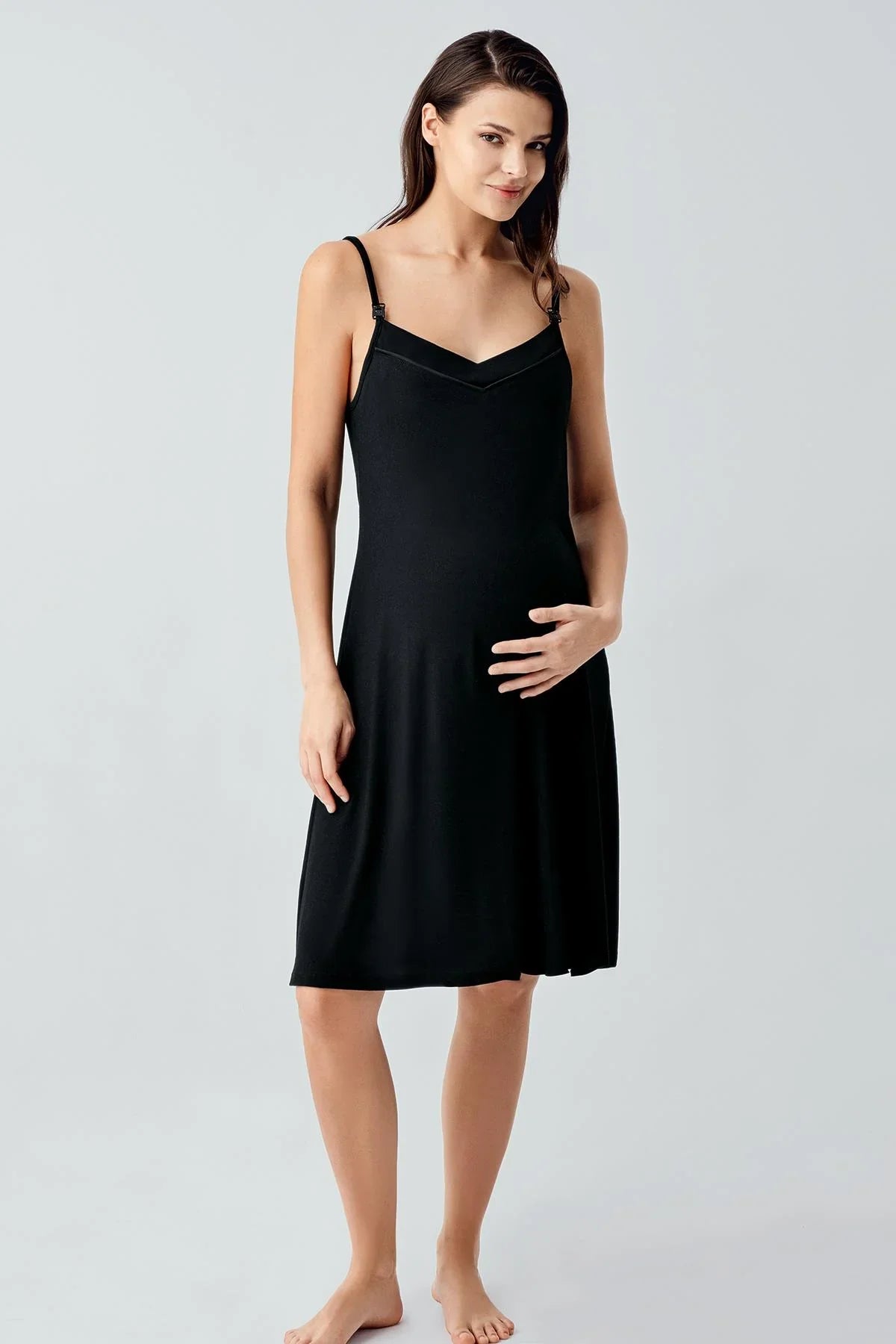 Black sleeveless maternity nightdress with adjustable straps from Artış Collection
