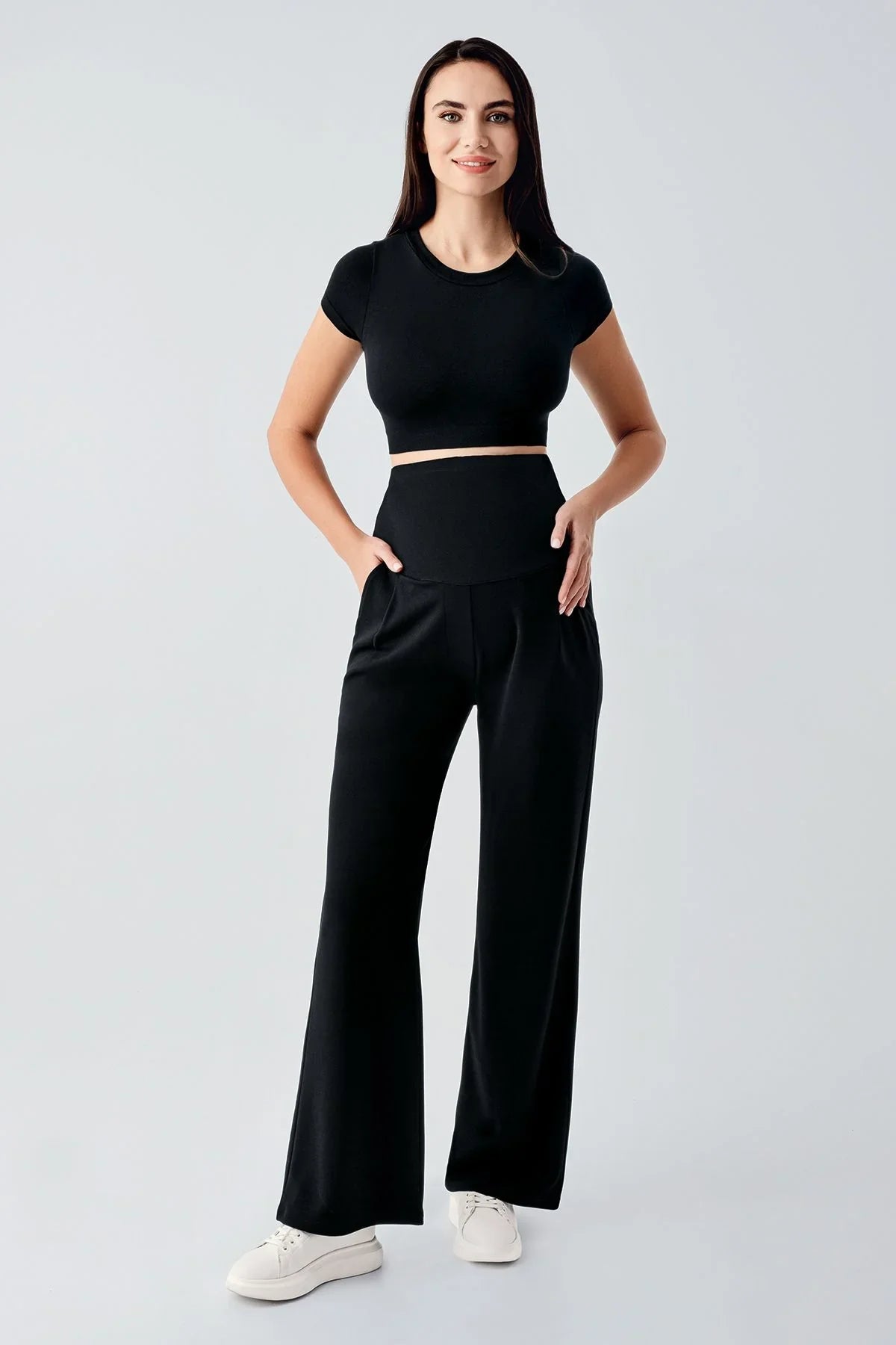 Adjustable High Waist Flexible Maternity Palazzo Trousers PLZ01