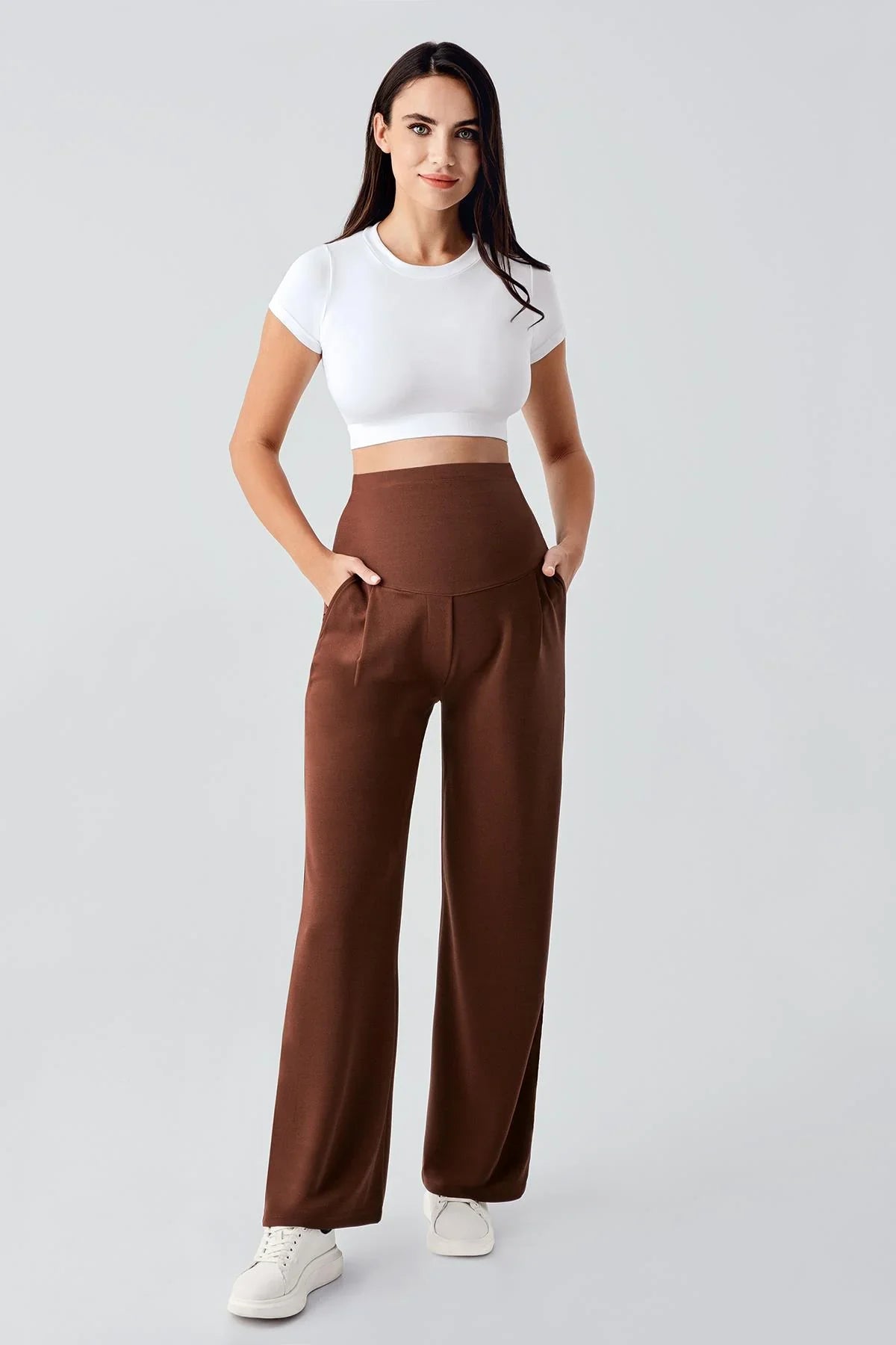 Adjustable High Waist Flexible Maternity Palazzo Trousers PLZ01