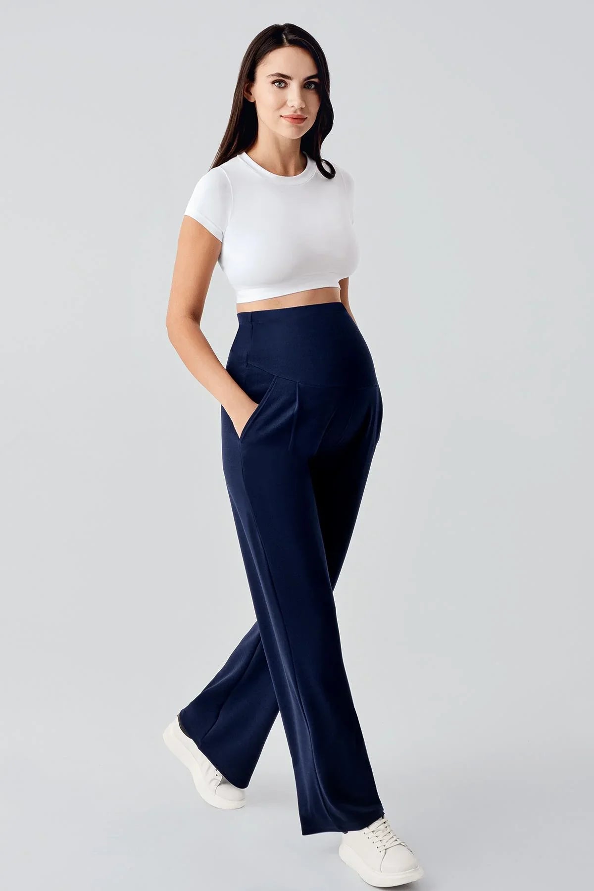 Adjustable High Waist Flexible Maternity Palazzo Trousers PLZ01