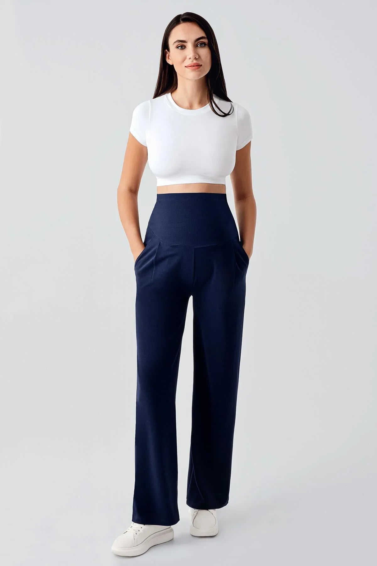 Adjustable High Waist Flexible Maternity Palazzo Trousers PLZ01