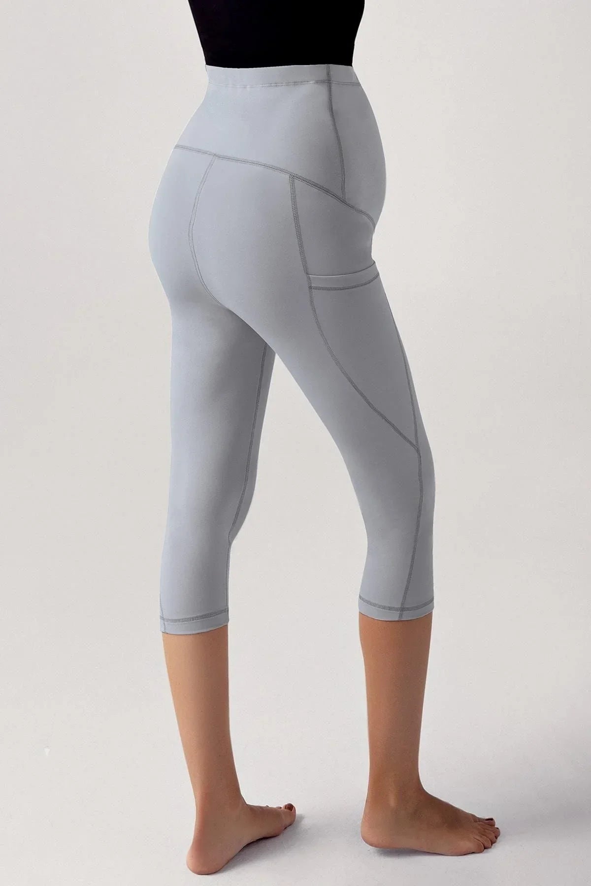 Ayarlanabilir Yüksek Bel Esnek Toparlayıcı Çift Cepli Diz Altı Spor Kapri Hamile Tayt T07