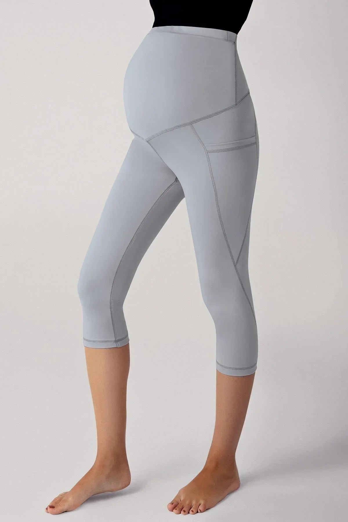 Ayarlanabilir Yüksek Bel Esnek Toparlayıcı Çift Cepli Diz Altı Spor Kapri Hamile Tayt T07