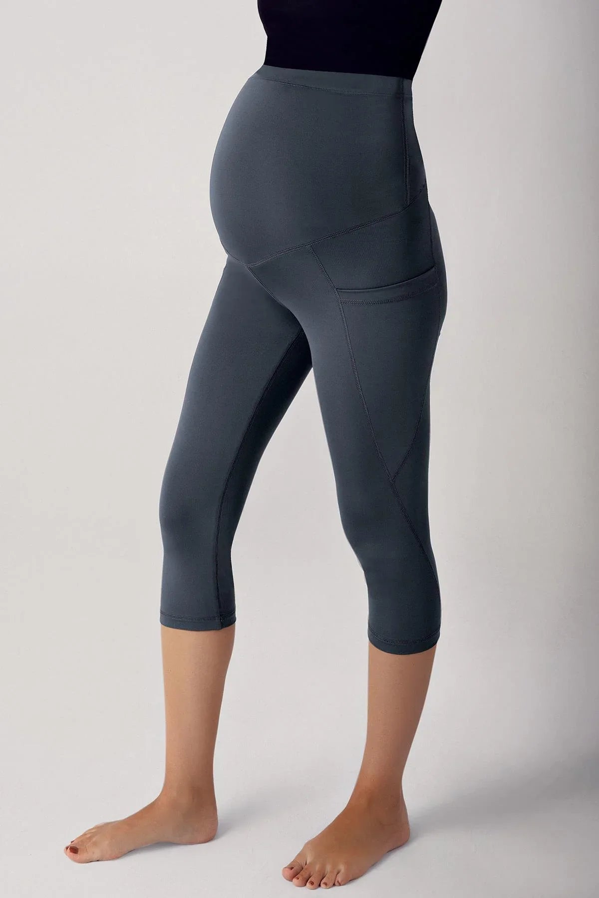 Ayarlanabilir Yüksek Bel Esnek Toparlayıcı Çift Cepli Diz Altı Spor Kapri Hamile Tayt T07