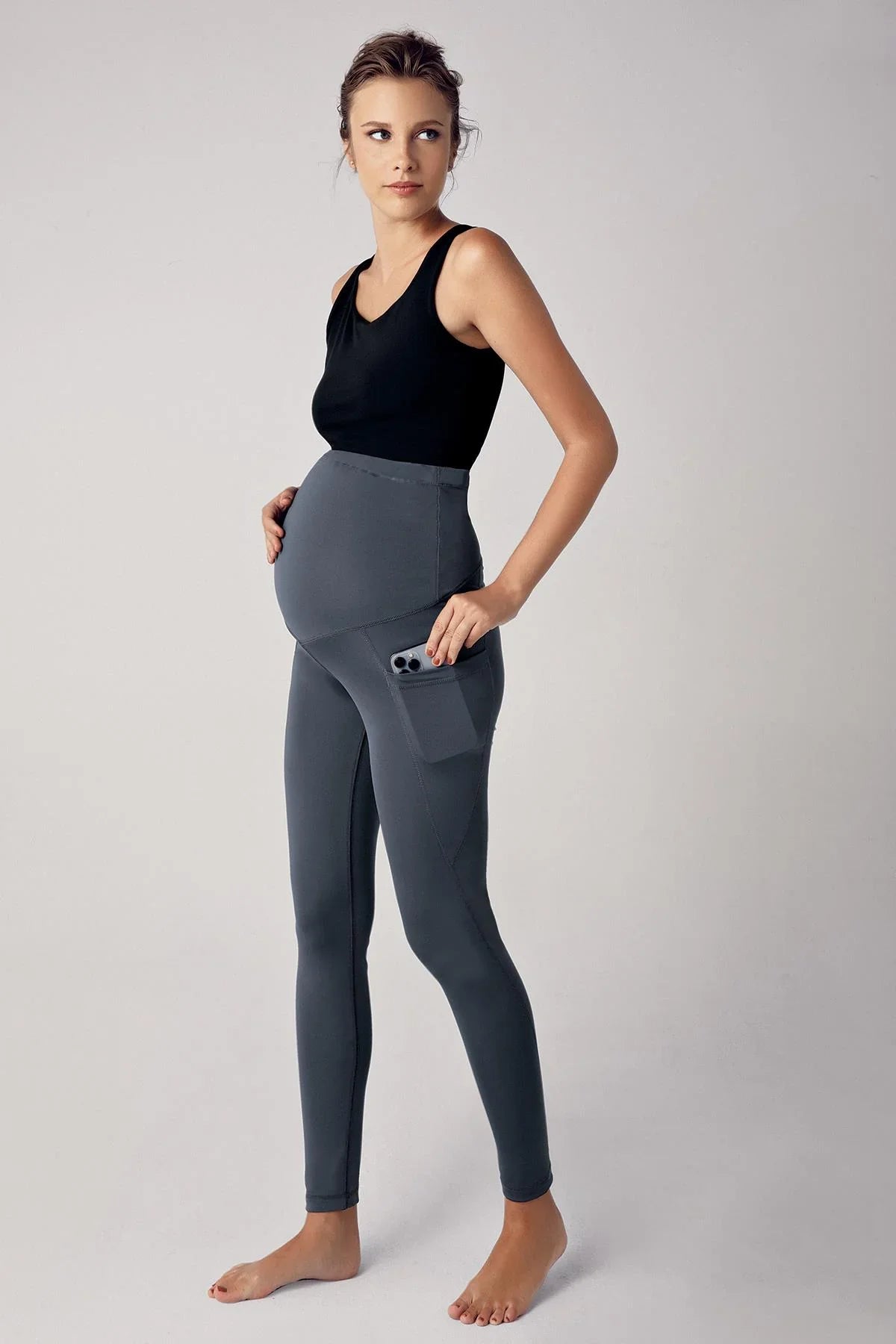 Adjustable High Waist Flexible Gathering Double Pocket Sports Maternity Tights T06