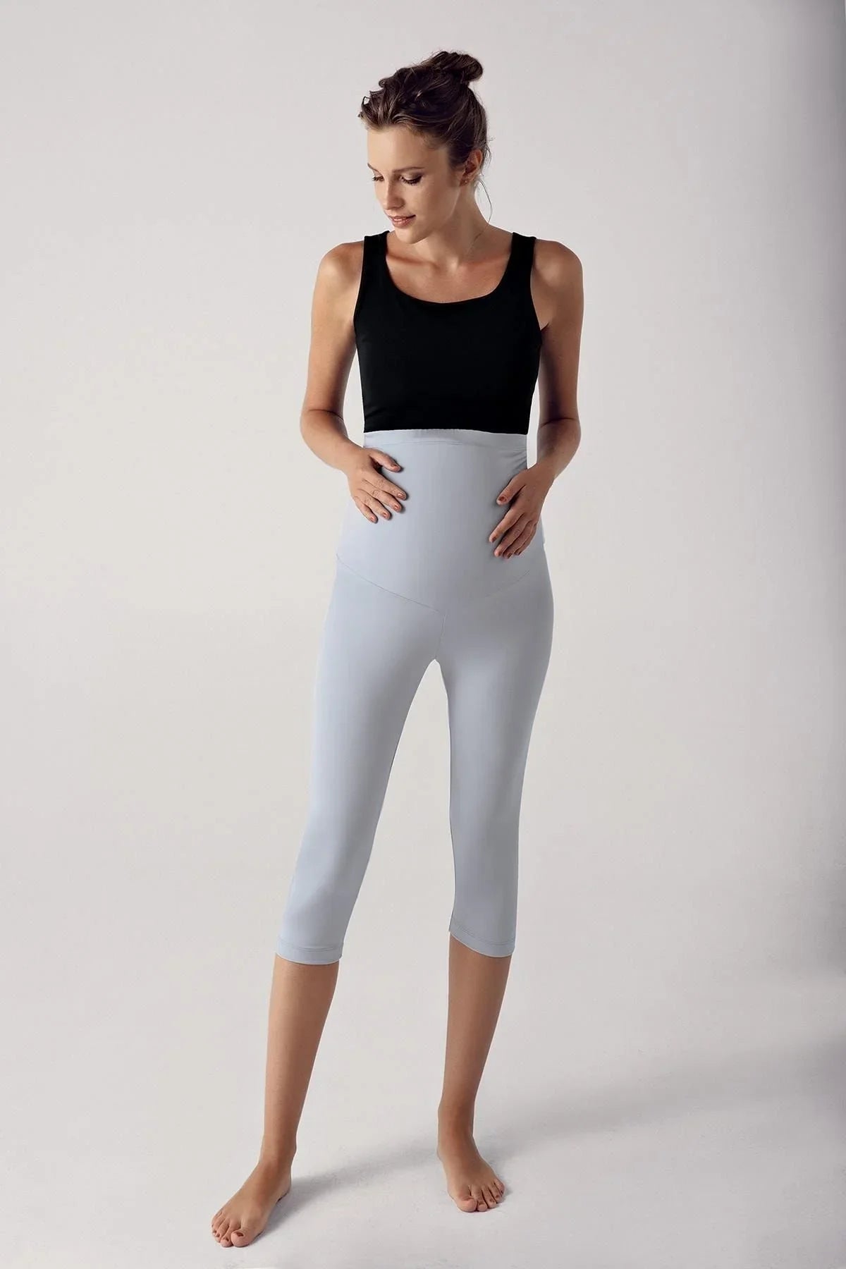 Adjustable High Waist Flexible Gathering Below Knee Capri Maternity Tights T08