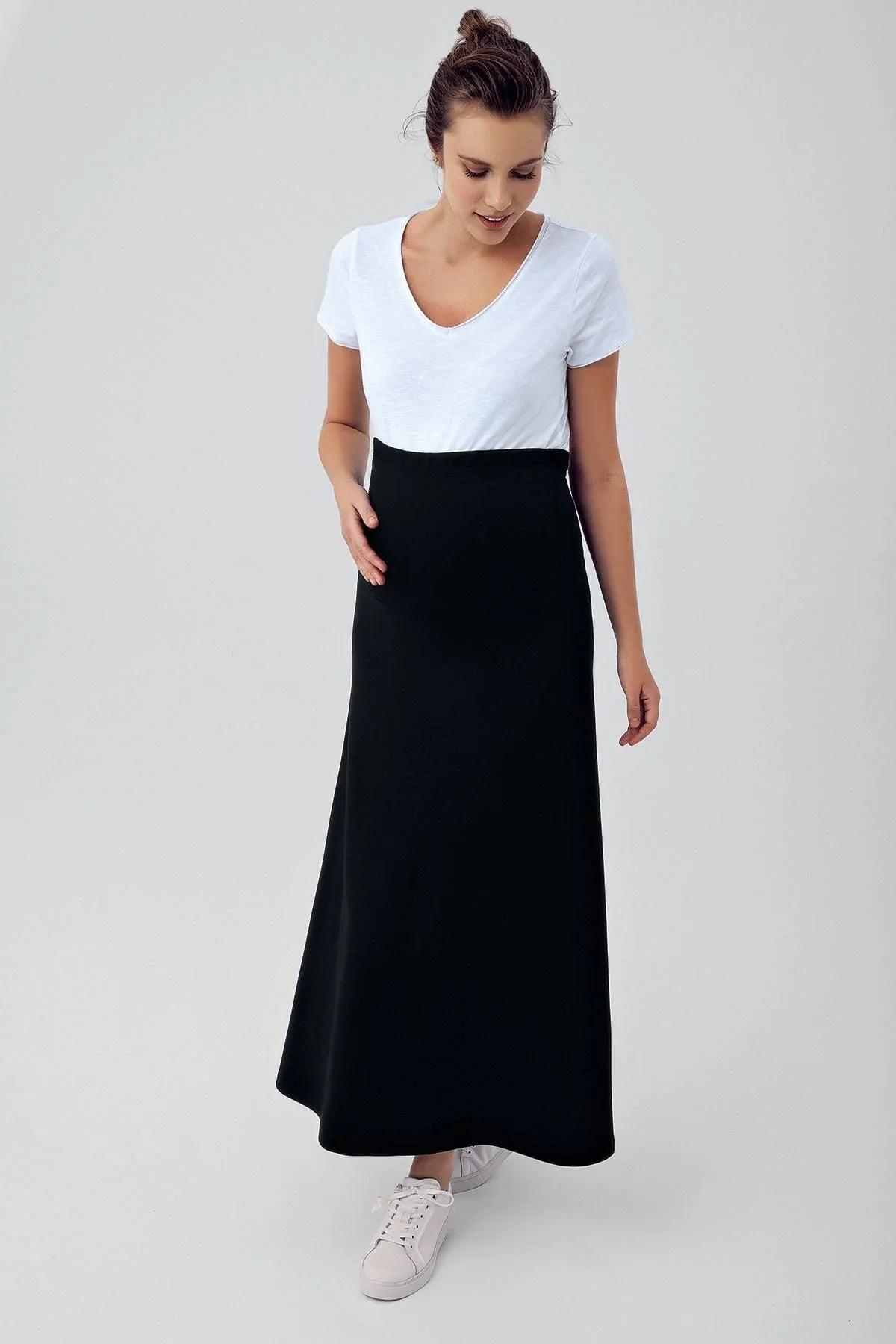 Adjustable High Waist Flexible Long Maternity Skirt ETK01