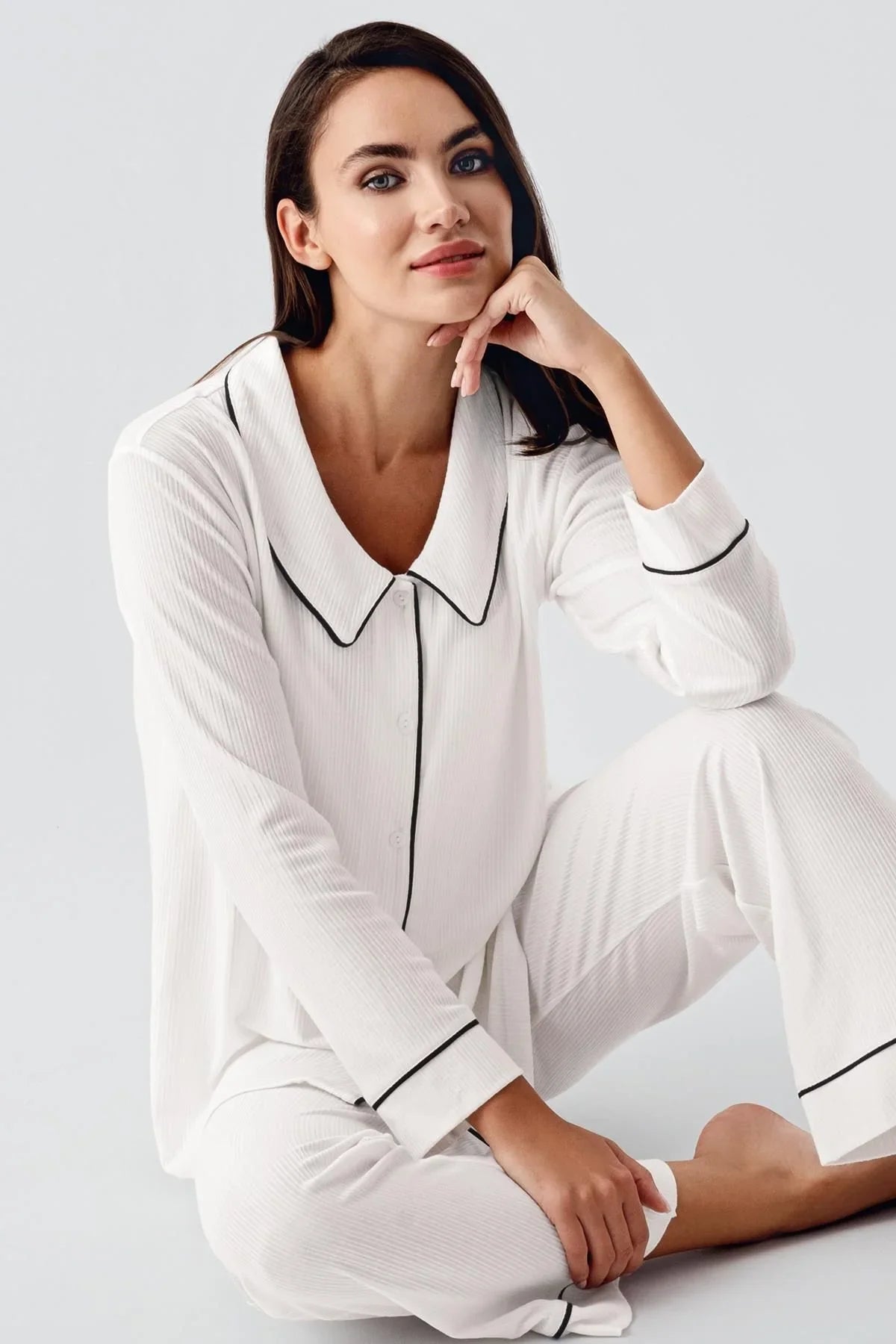 Bebe Yaka Düğmeli Uzun Kollu Hamile Pijama Takım 22109 - Artış Collection