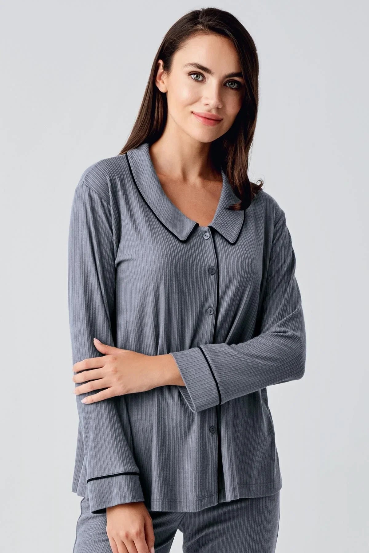 Bebe Yaka Düğmeli Uzun Kollu Hamile Pijama Takım 22109 - Artış Collection