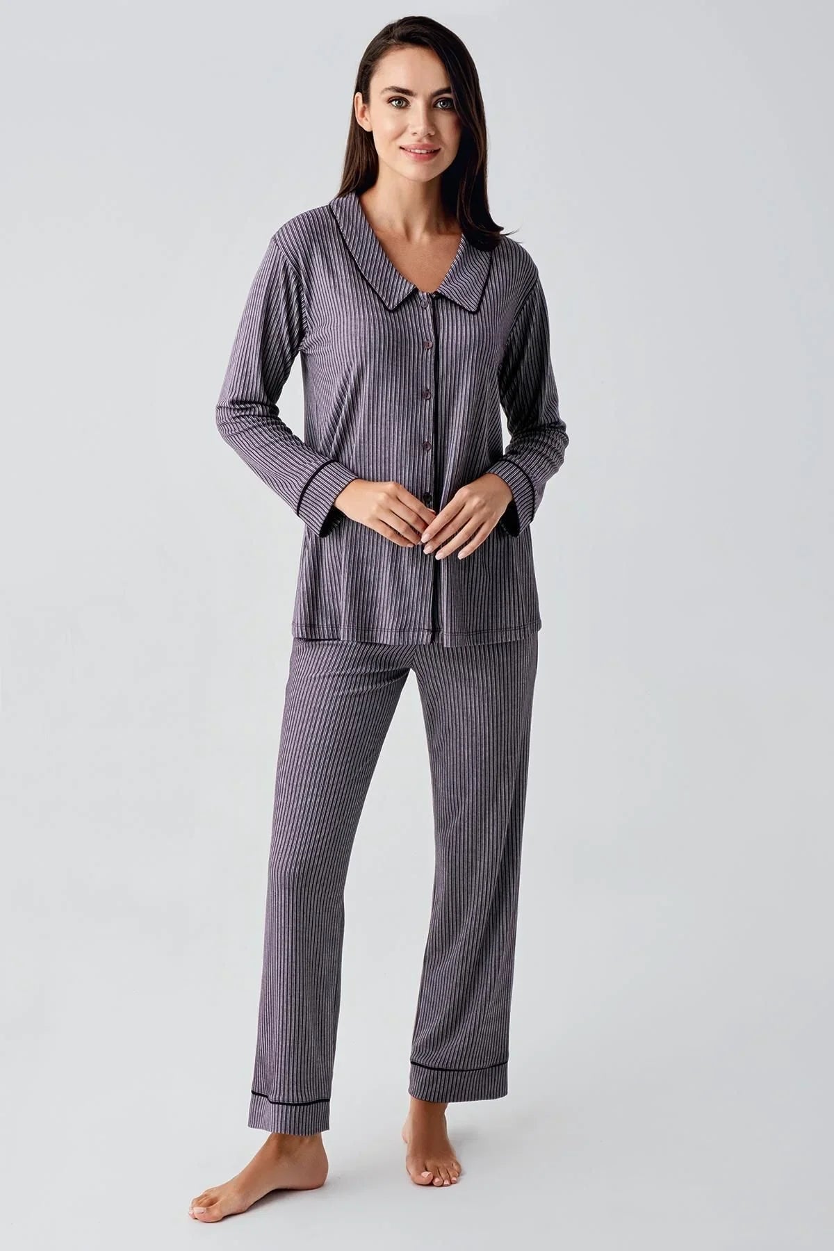 Bebe Yaka Düğmeli Uzun Kollu Hamile Pijama Takım 22109 - Artış Collection