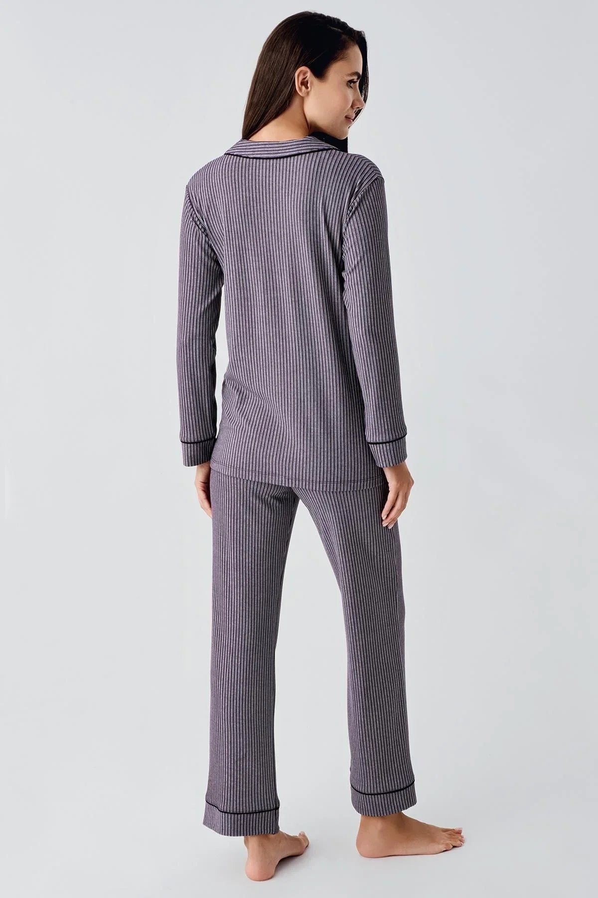 Bebe Yaka Düğmeli Uzun Kollu Hamile Pijama Takım 22109 - Artış Collection