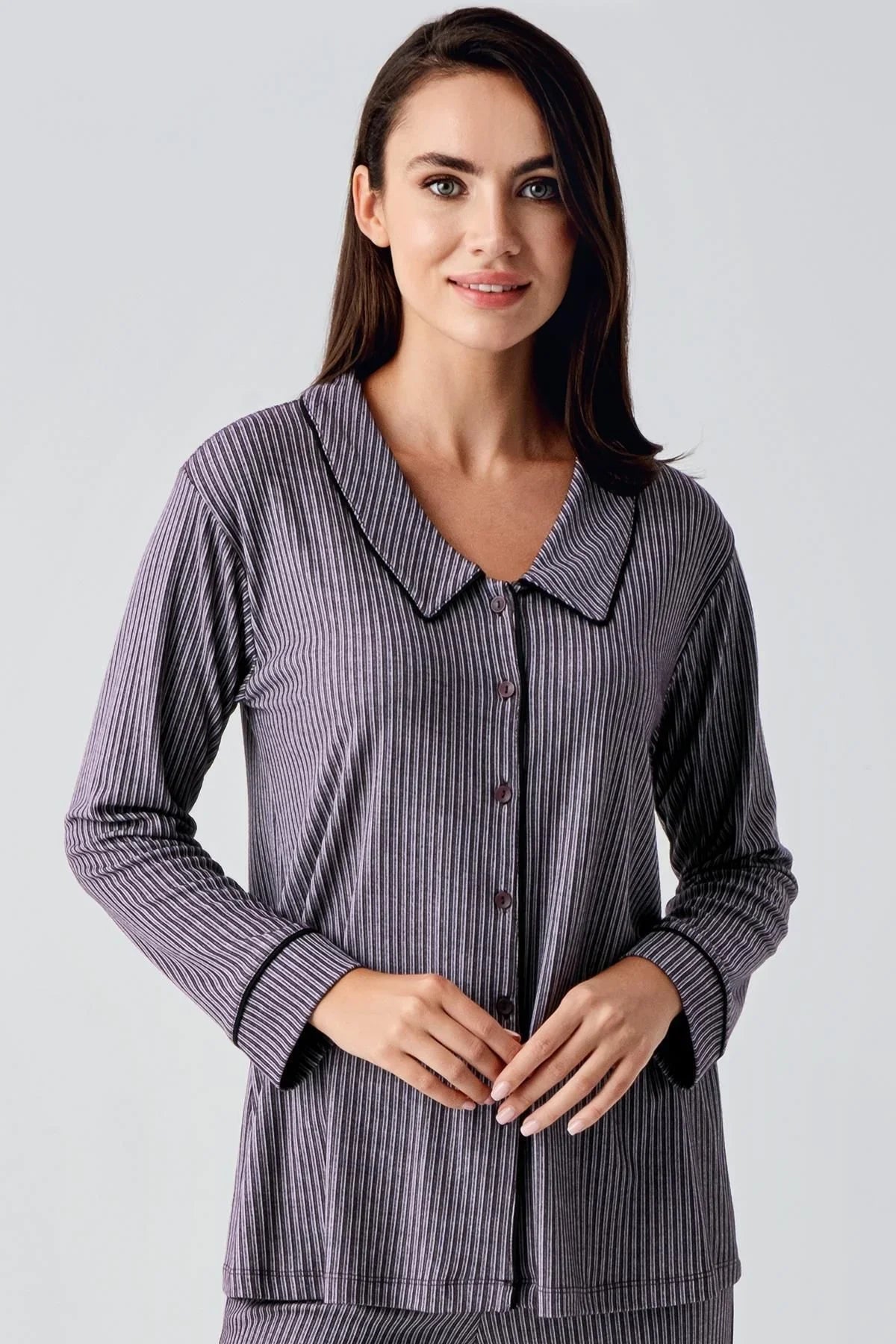 Bebe Yaka Düğmeli Uzun Kollu Hamile Pijama Takım 22109 - Artış Collection