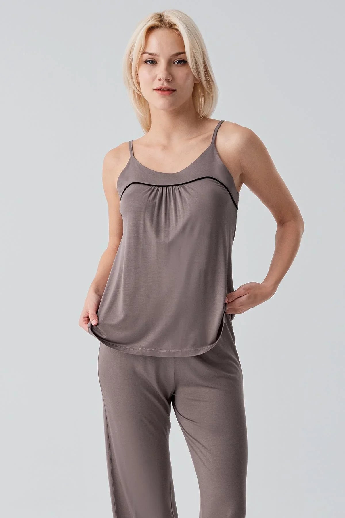 Viscose Soft Pajama Set with Straps and Piping, Comfortable, Stretchy, Lycra 19215