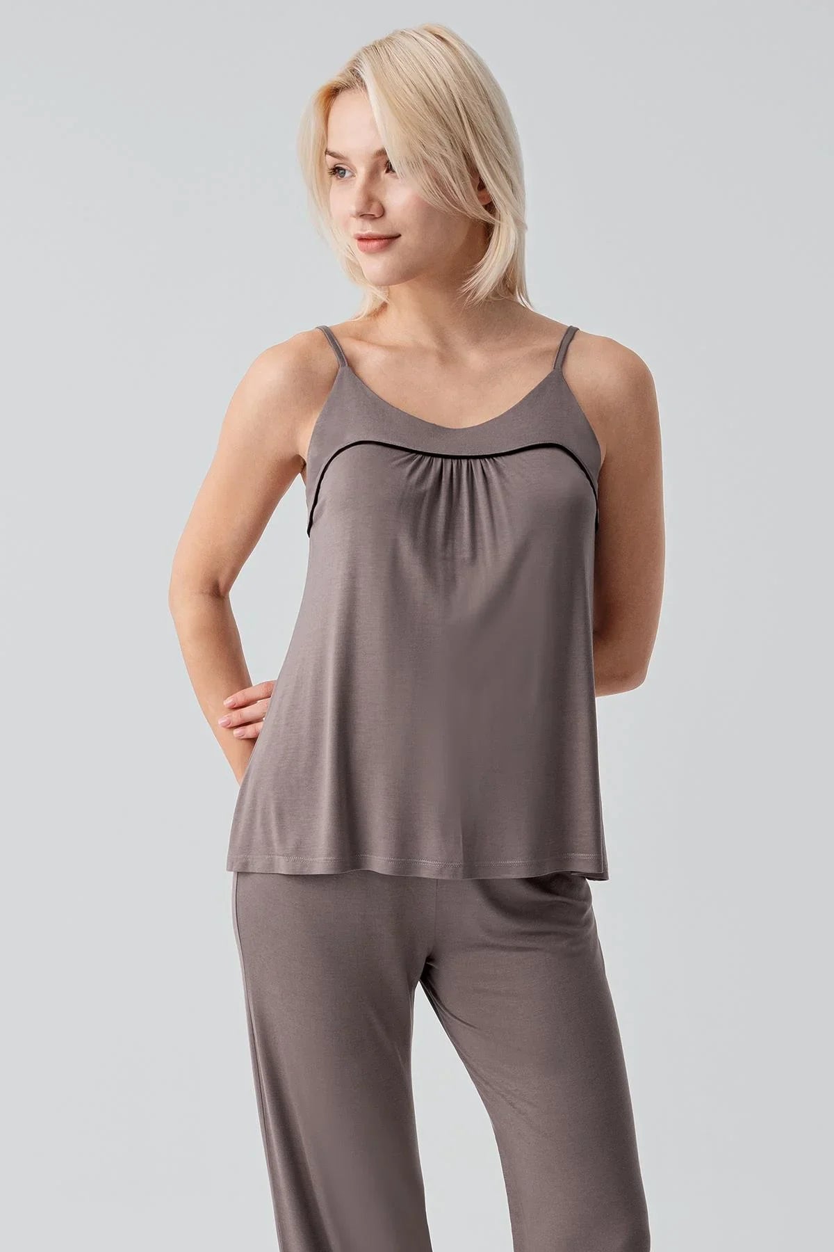 Viscose Soft Pajama Set with Straps and Piping, Comfortable, Stretchy, Lycra 19215