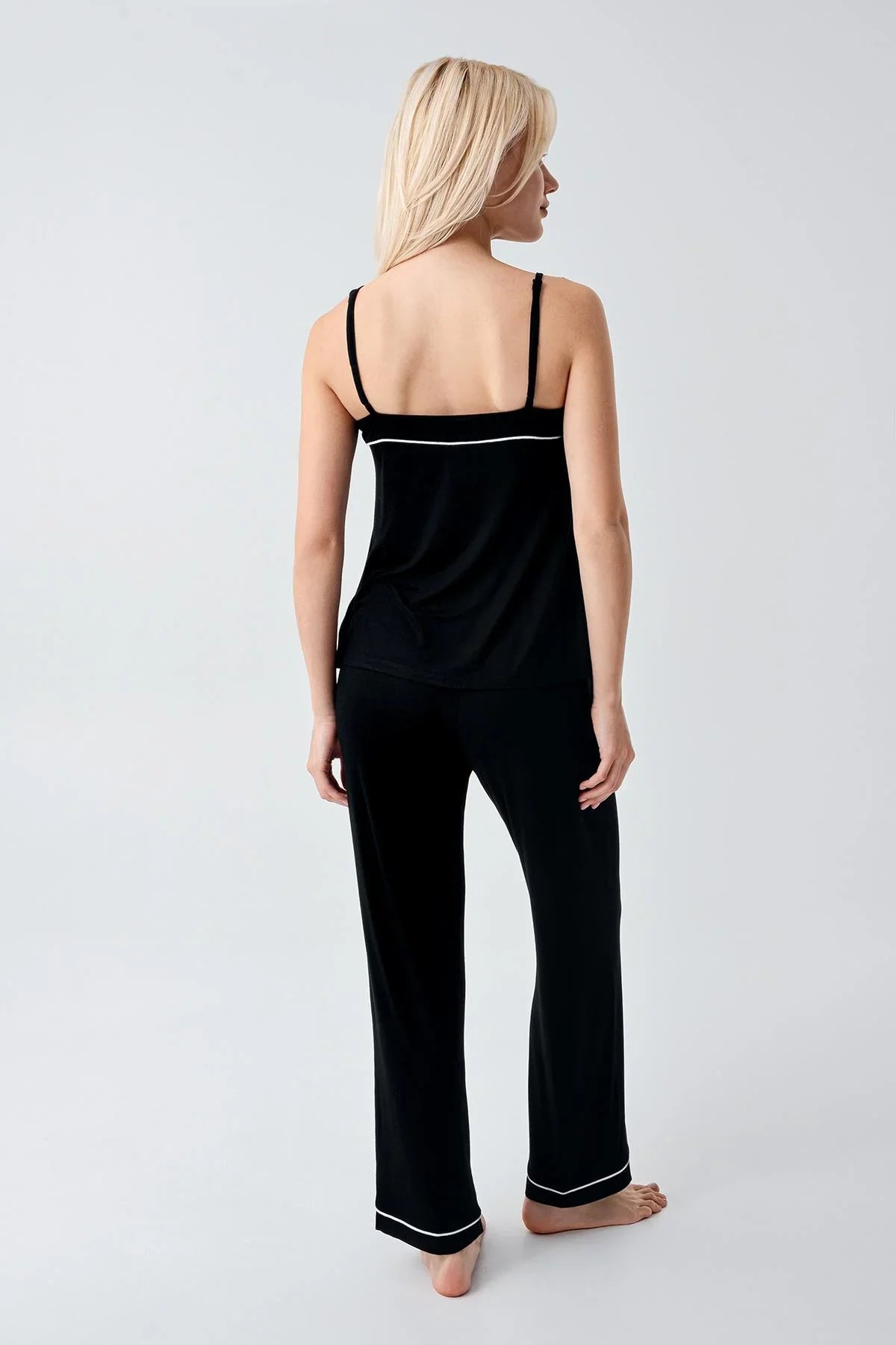 Viscose Soft Pajama Set with Straps and Piping, Comfortable, Stretchy, Lycra 19215