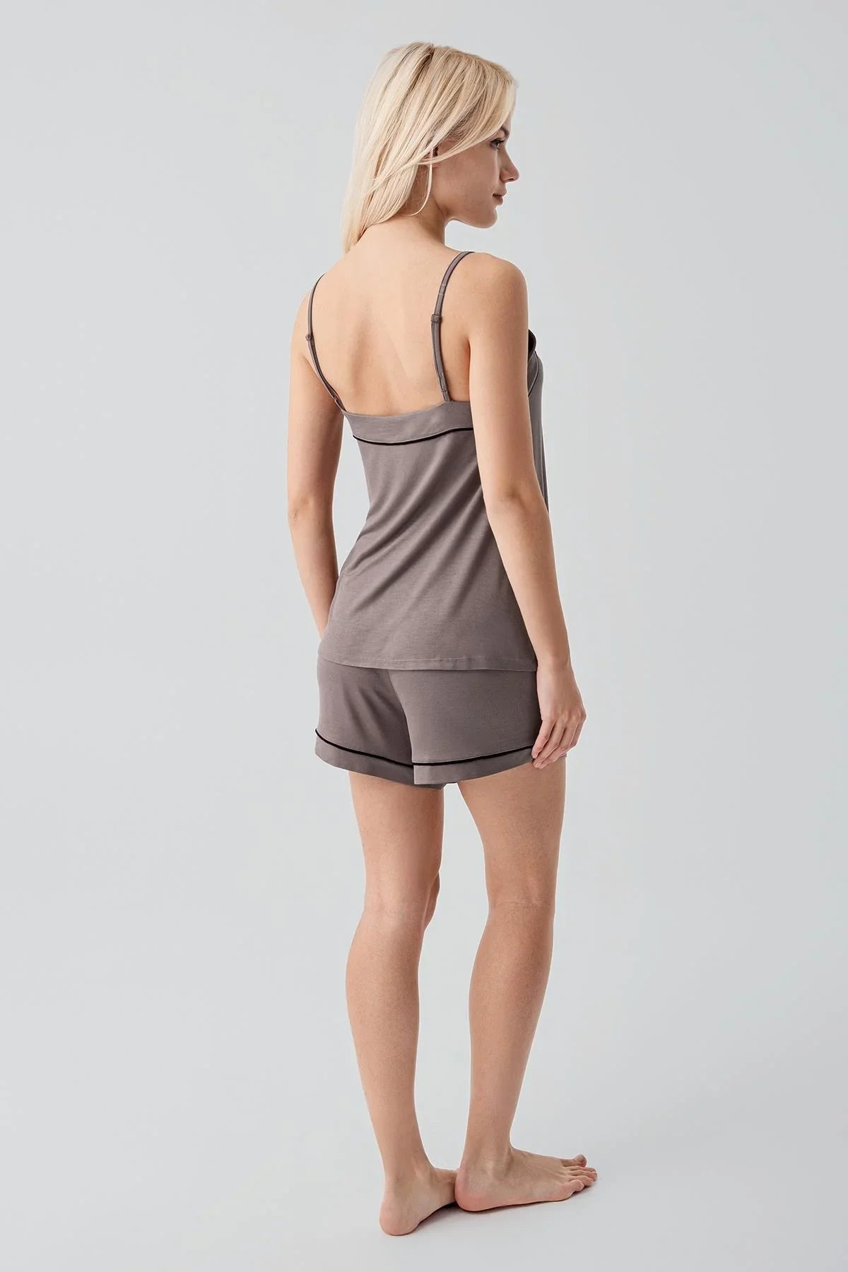 Soft Stretchy Lycra Viscose Short Pajama Set with Straps and Bias Trim 19216