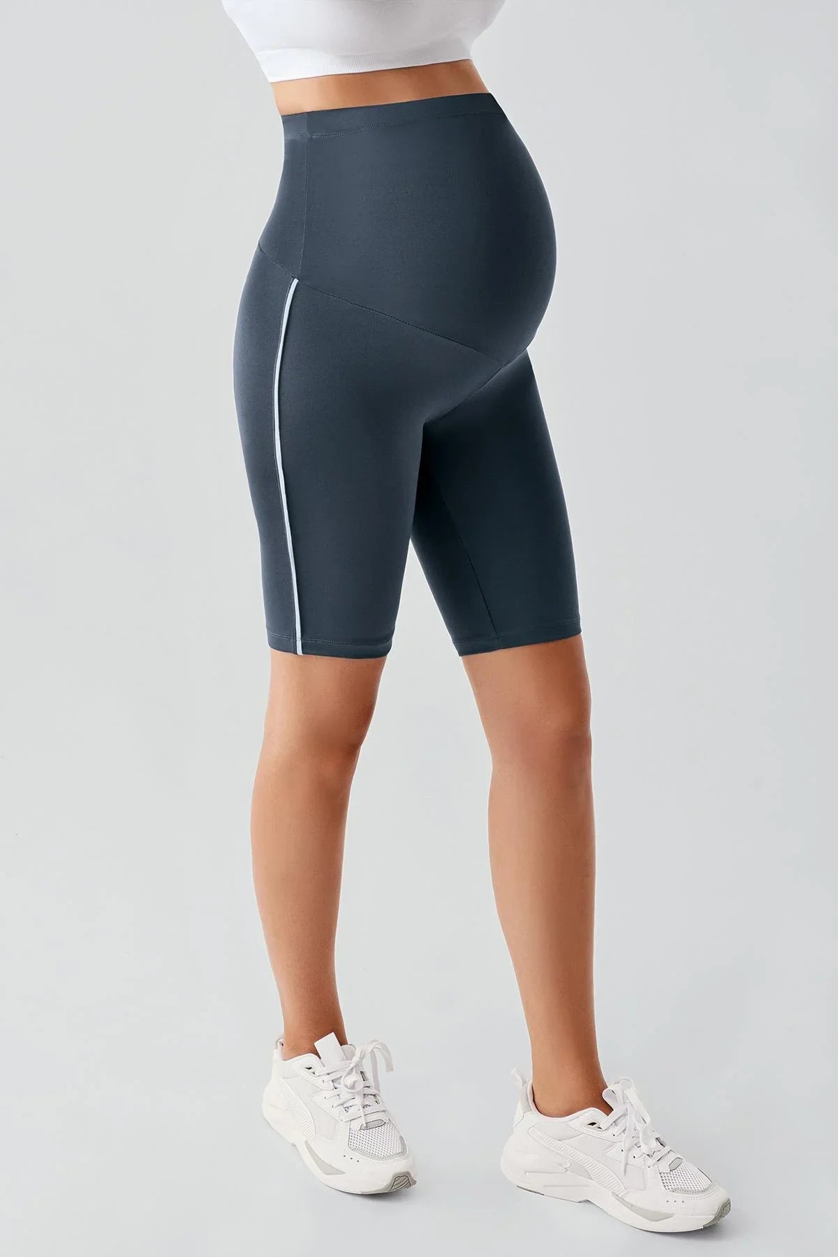 Biased Above Knee Biker Flexible Adjustable Waist Maternity Leggings T27