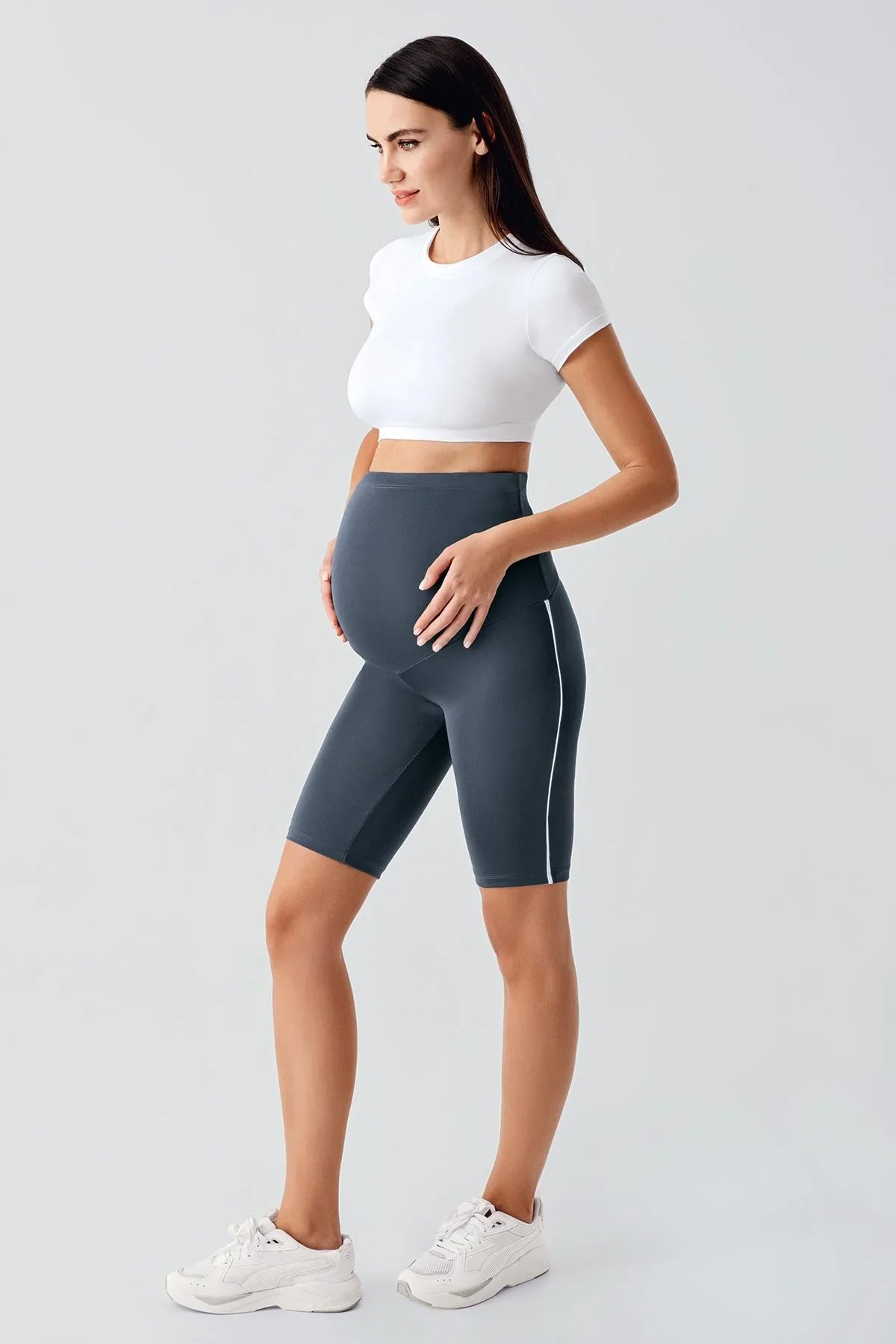 Biased Above Knee Biker Flexible Adjustable Waist Maternity Leggings T27