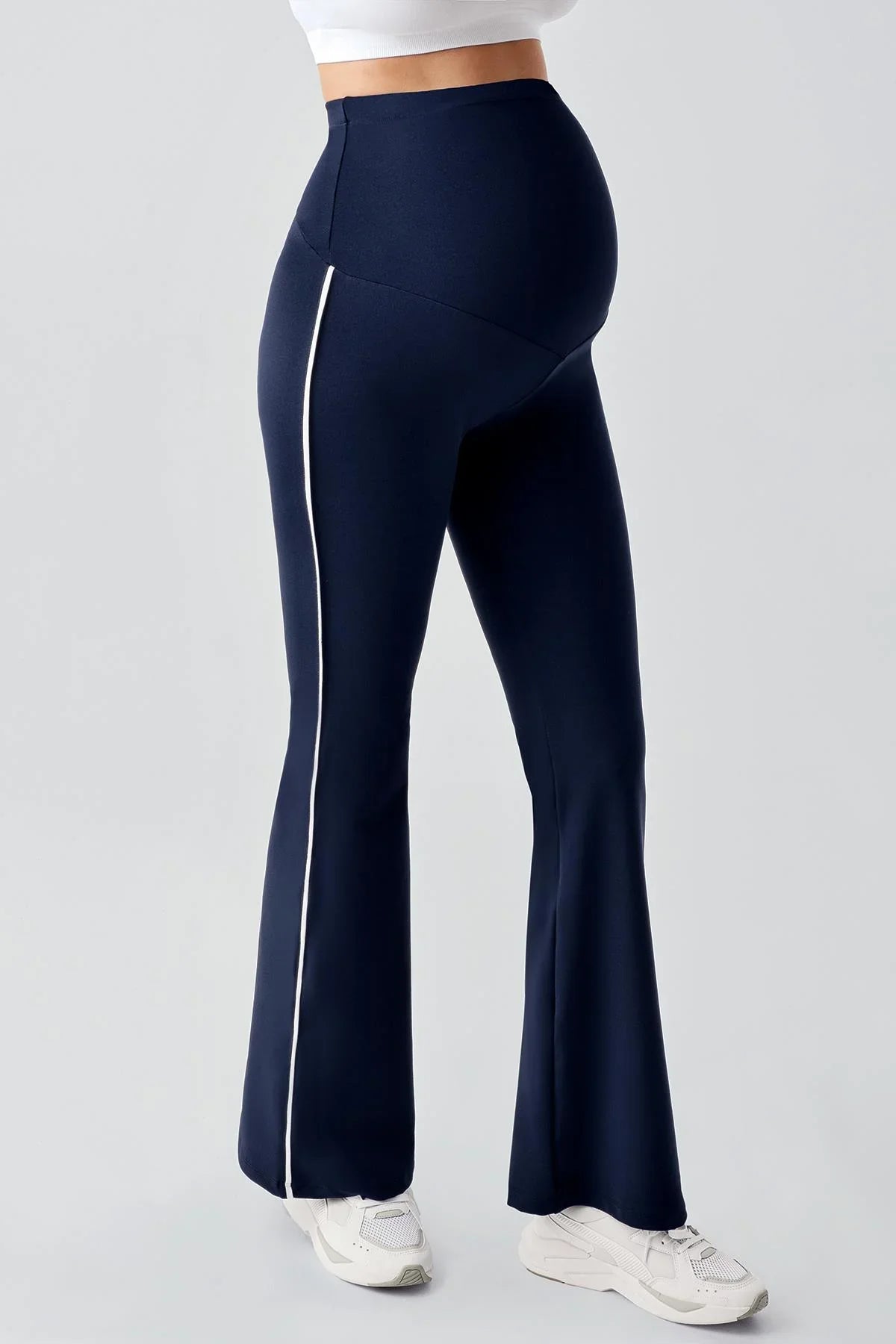 Piping Bell-bottomed High Waist Flexible Maternity Leggings T25