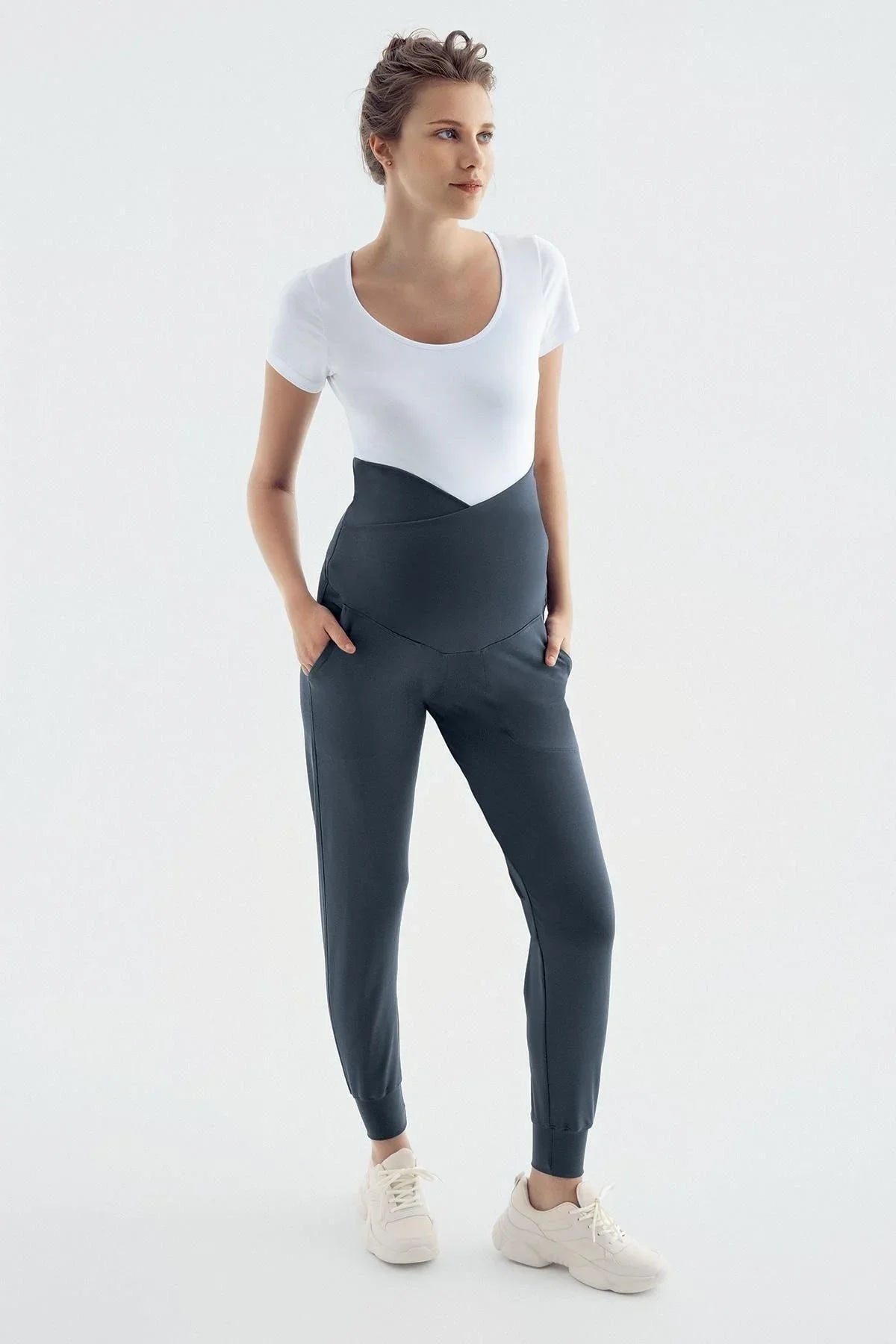 Cross Belt High Waist Pocket Maternity Jogger Sweatpants E03