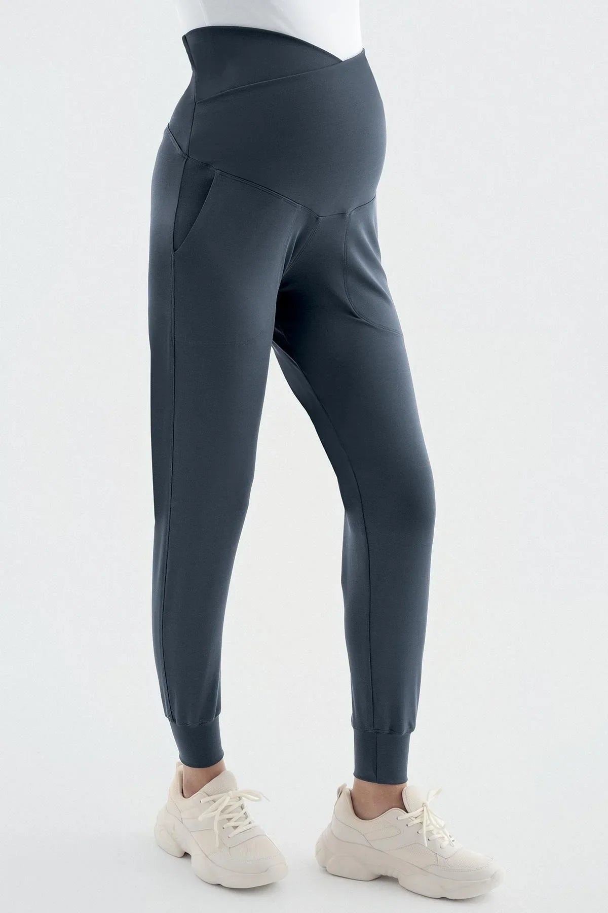 Cross Belt High Waist Pocket Maternity Jogger Sweatpants E03