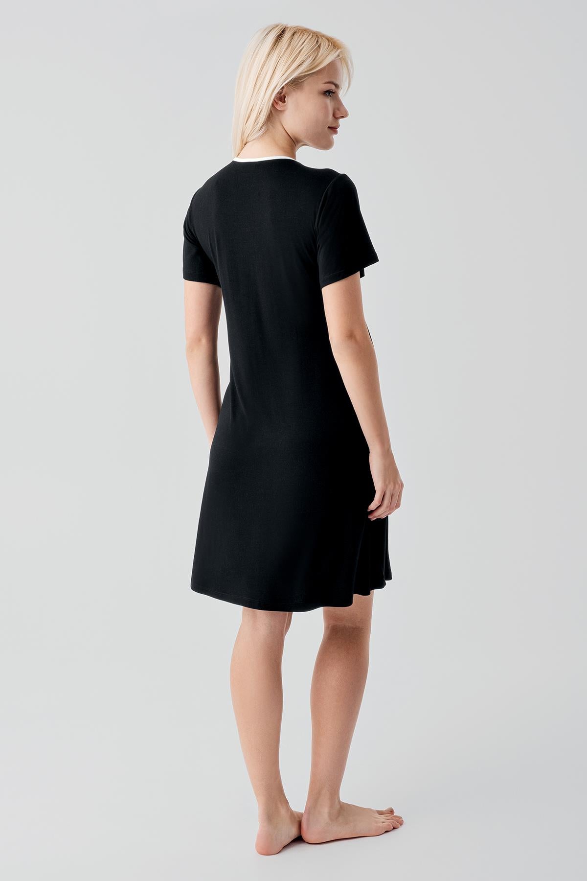 Kısa Kollu Emzirme Bölmeli Esnek Viskoz Hamile Sabahlık Gecelik Takım 19417