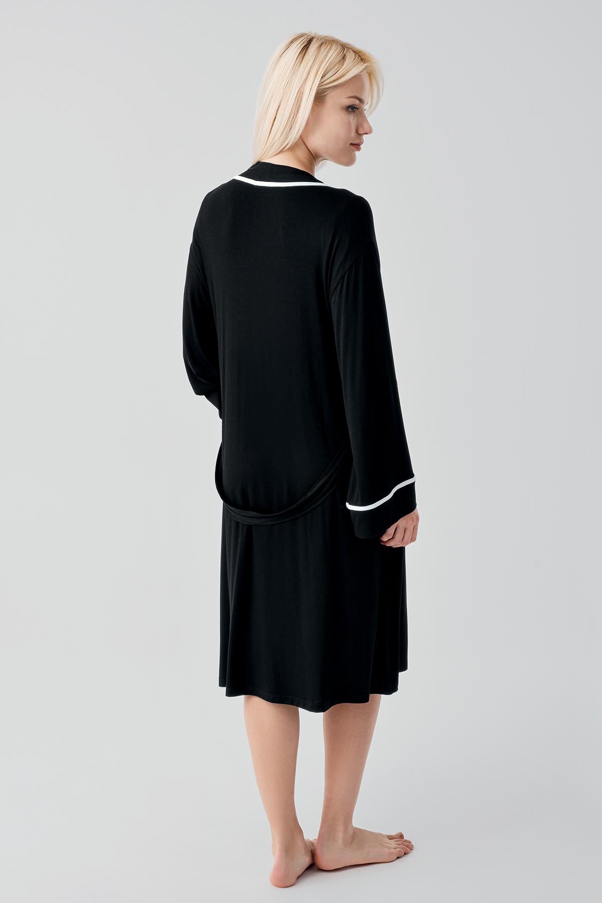 Kısa Kollu Emzirme Bölmeli Esnek Viskoz Hamile Sabahlık Gecelik Takım 19417