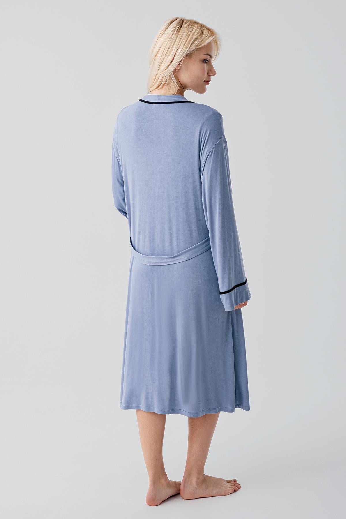 Kısa Kollu Emzirme Bölmeli Esnek Viskoz Hamile Sabahlık Gecelik Takım 19417