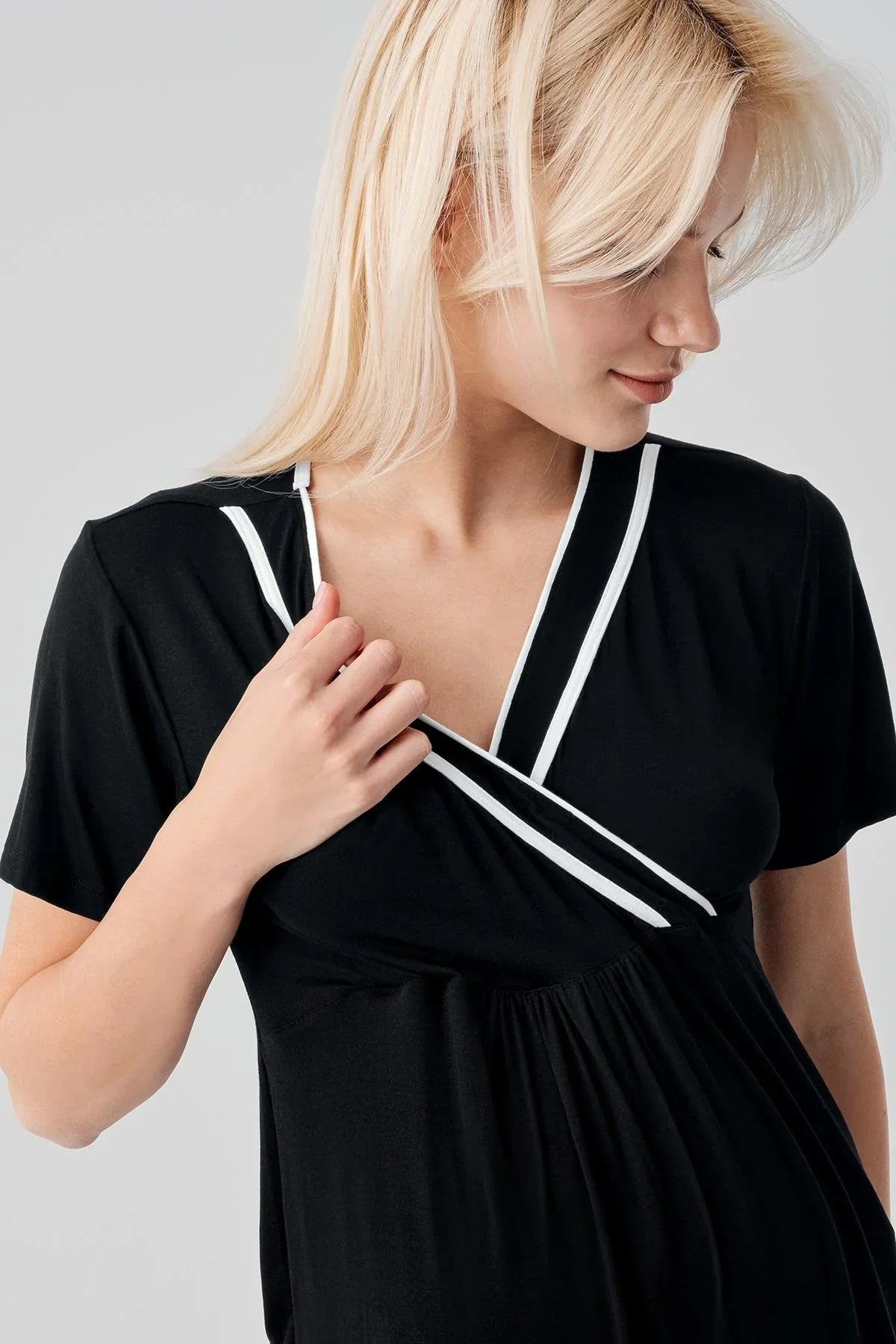 Kısa Kollu Emzirme Bölmeli Ayarlanabilir Bel Esnek Likralı Viskoz Soft Hamile Pijama Takım 19317