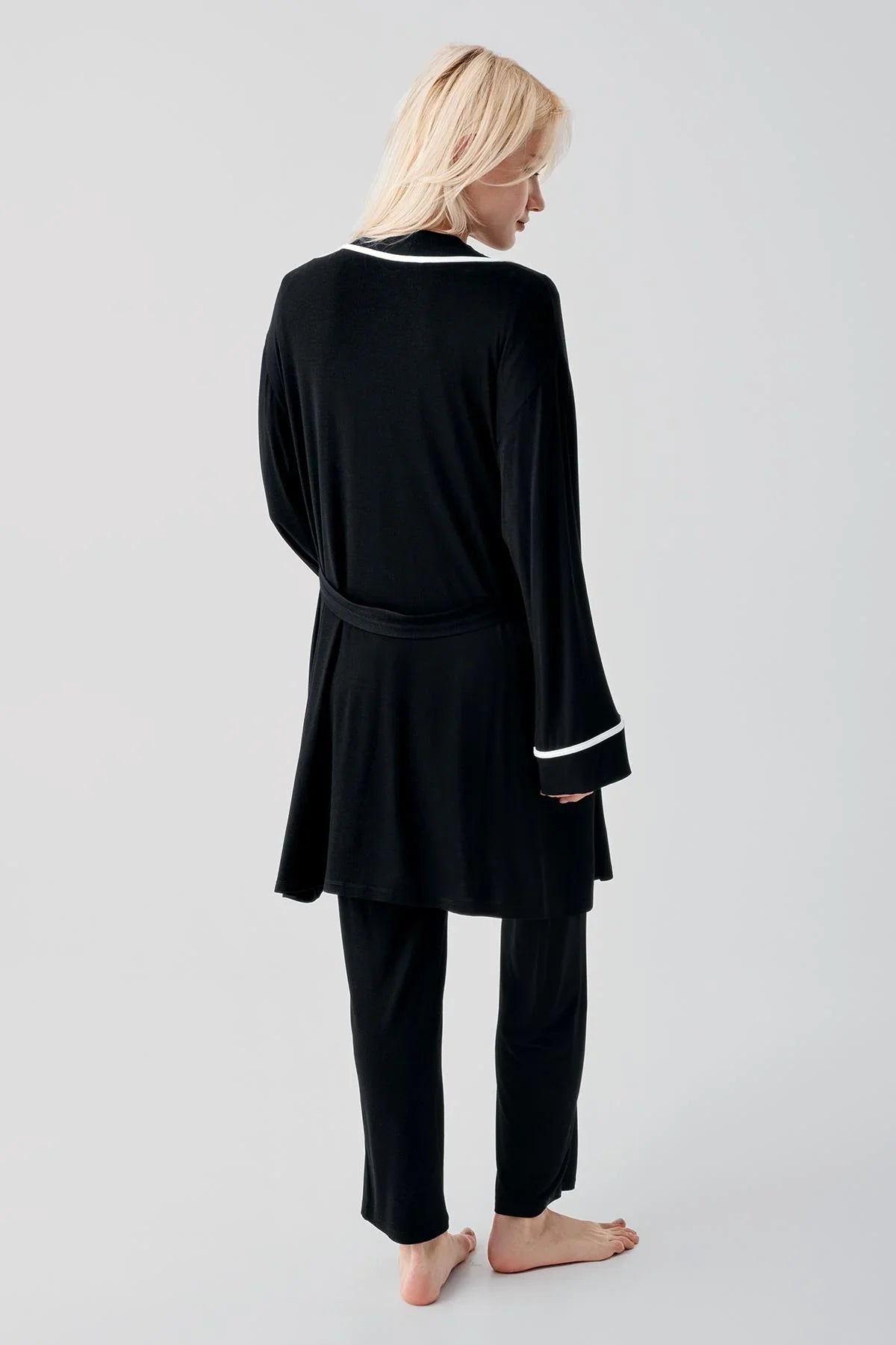 Kısa Kollu Emzirme Bölmeli Ayarlanabilir Bel Esnek Likralı Viskoz Soft Hamile Pijama Takım 19317