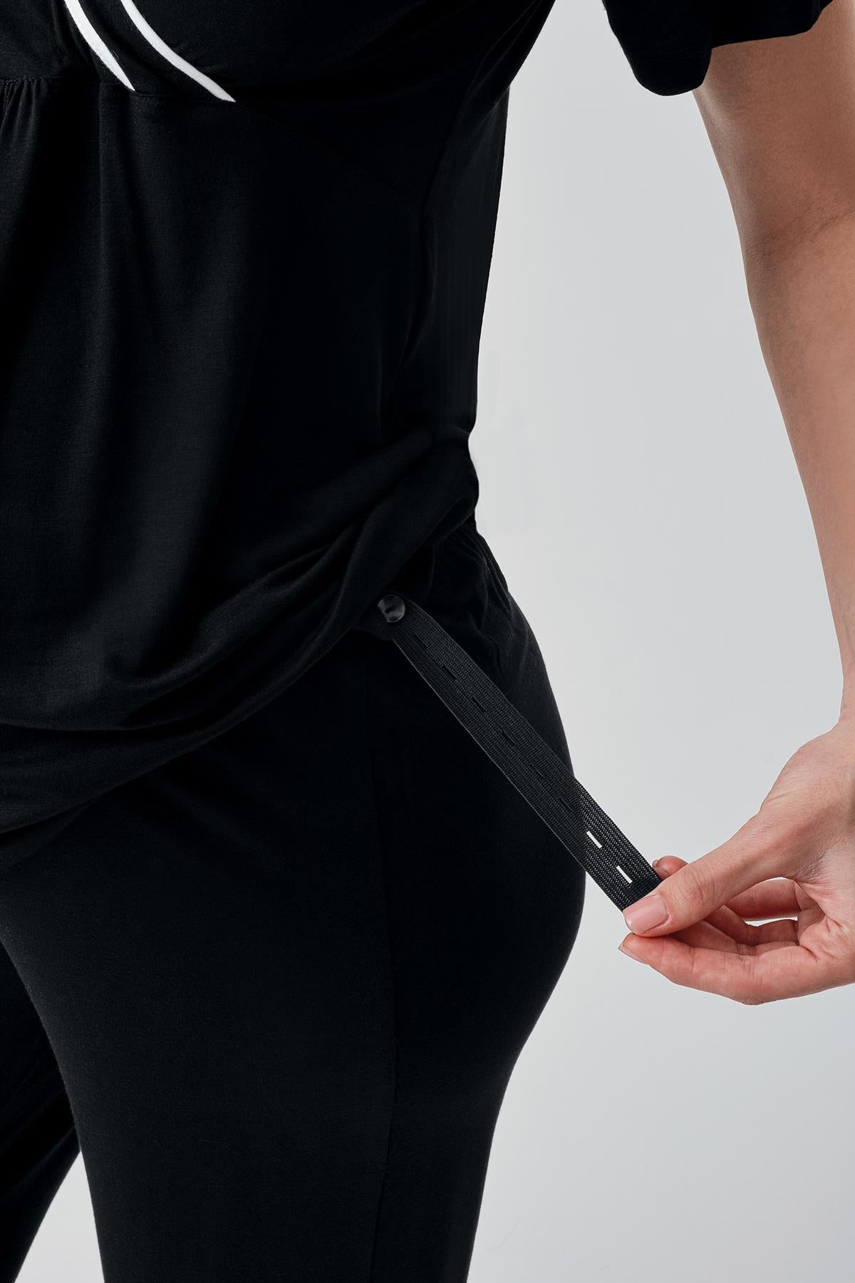 Kısa Kollu Emzirme Bölmeli Ayarlanabilir Bel Esnek Viskoz Hamile Pijama Takım 19317