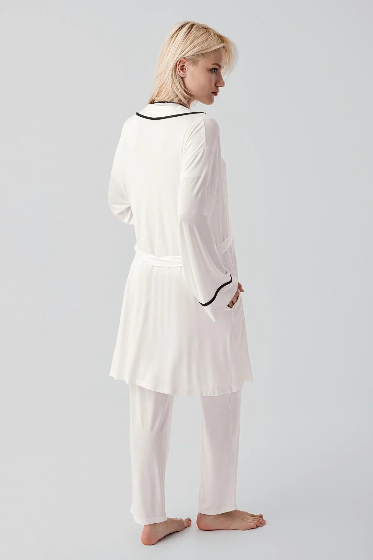 Kısa Kollu Emzirme Bölmeli Ayarlanabilir Bel Esnek Likralı Viskoz Soft Hamile Pijama Takım 19317